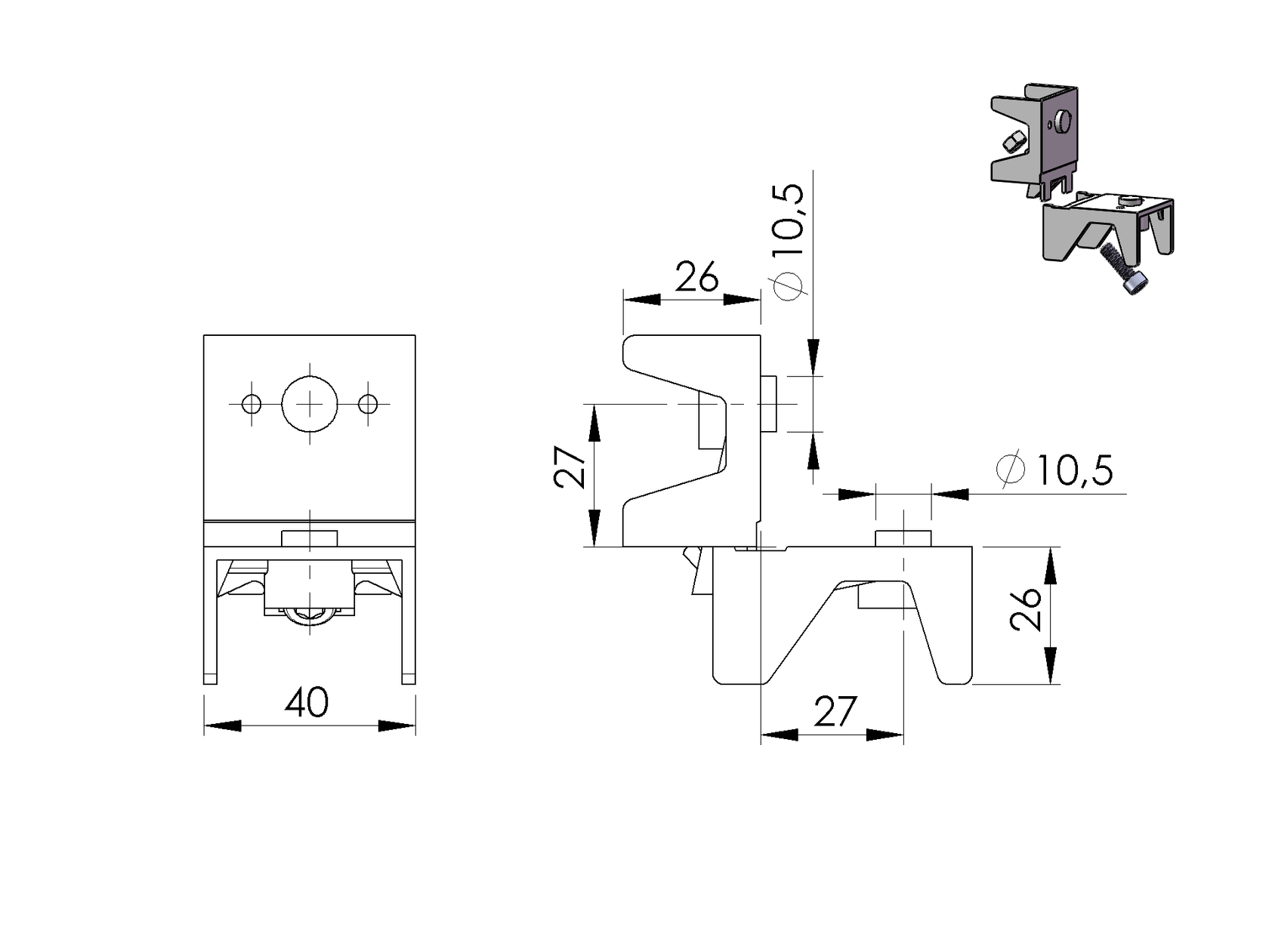 Rohový držiak bránových profilov