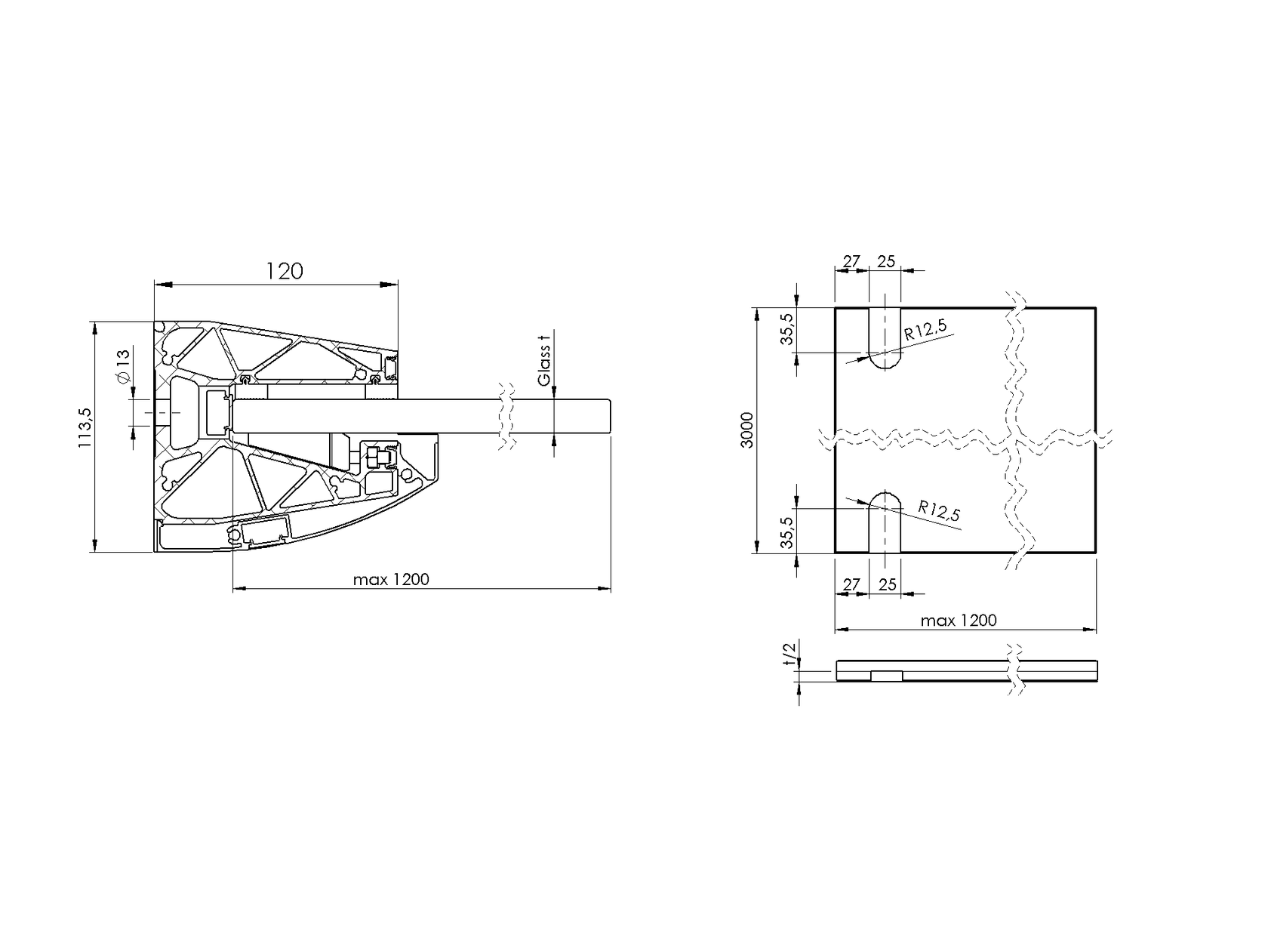 Presklená strieška hliník profil