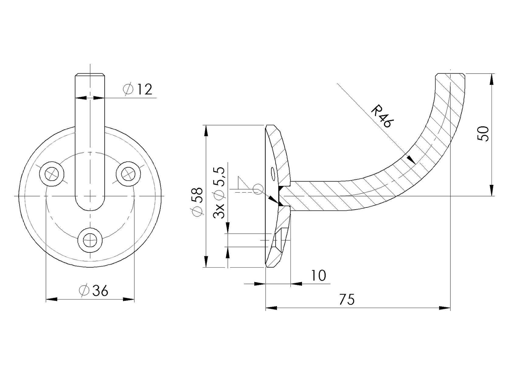 Držiak madla na stenu