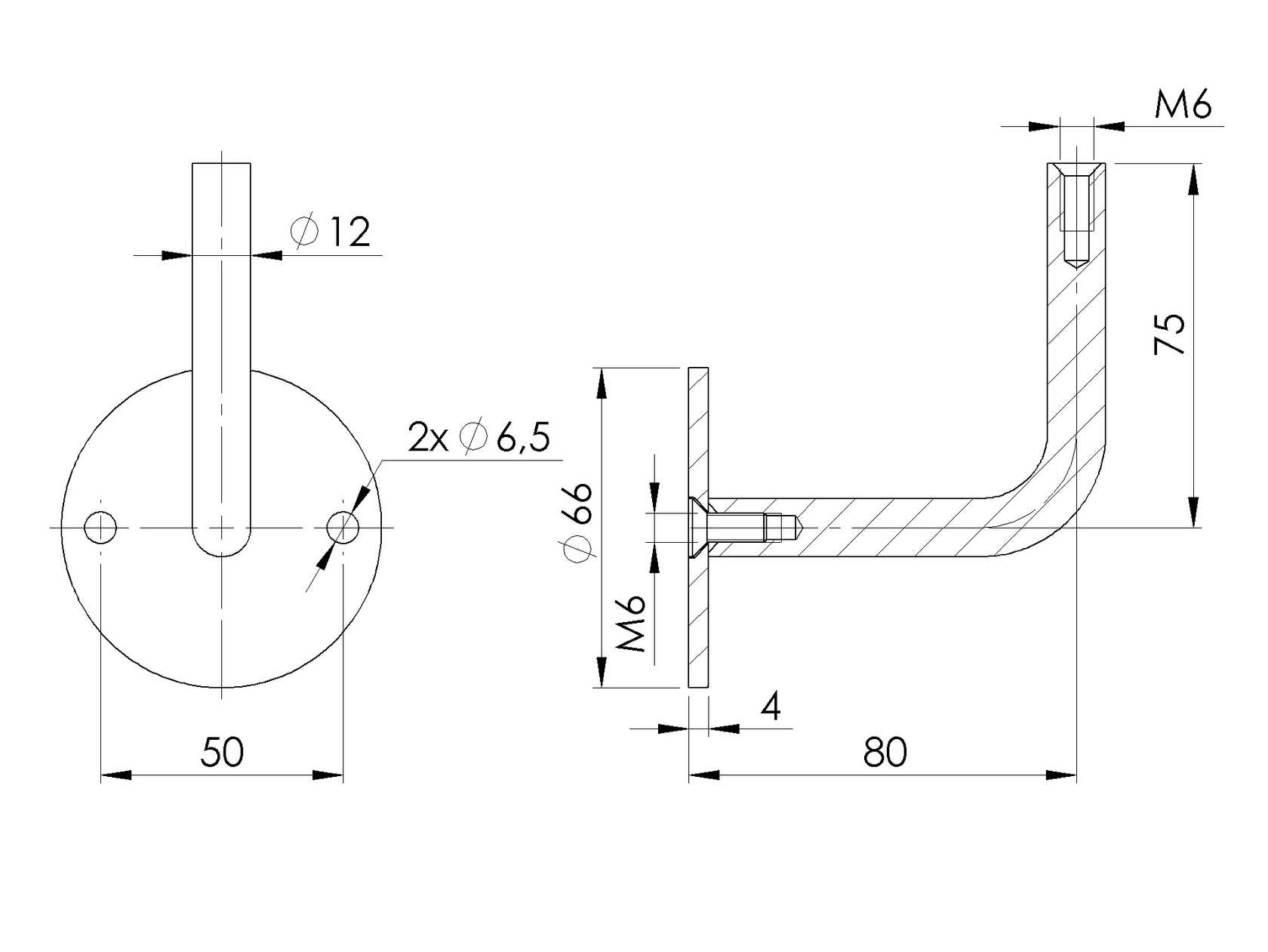 Držiak madla na stenu bez vaničky