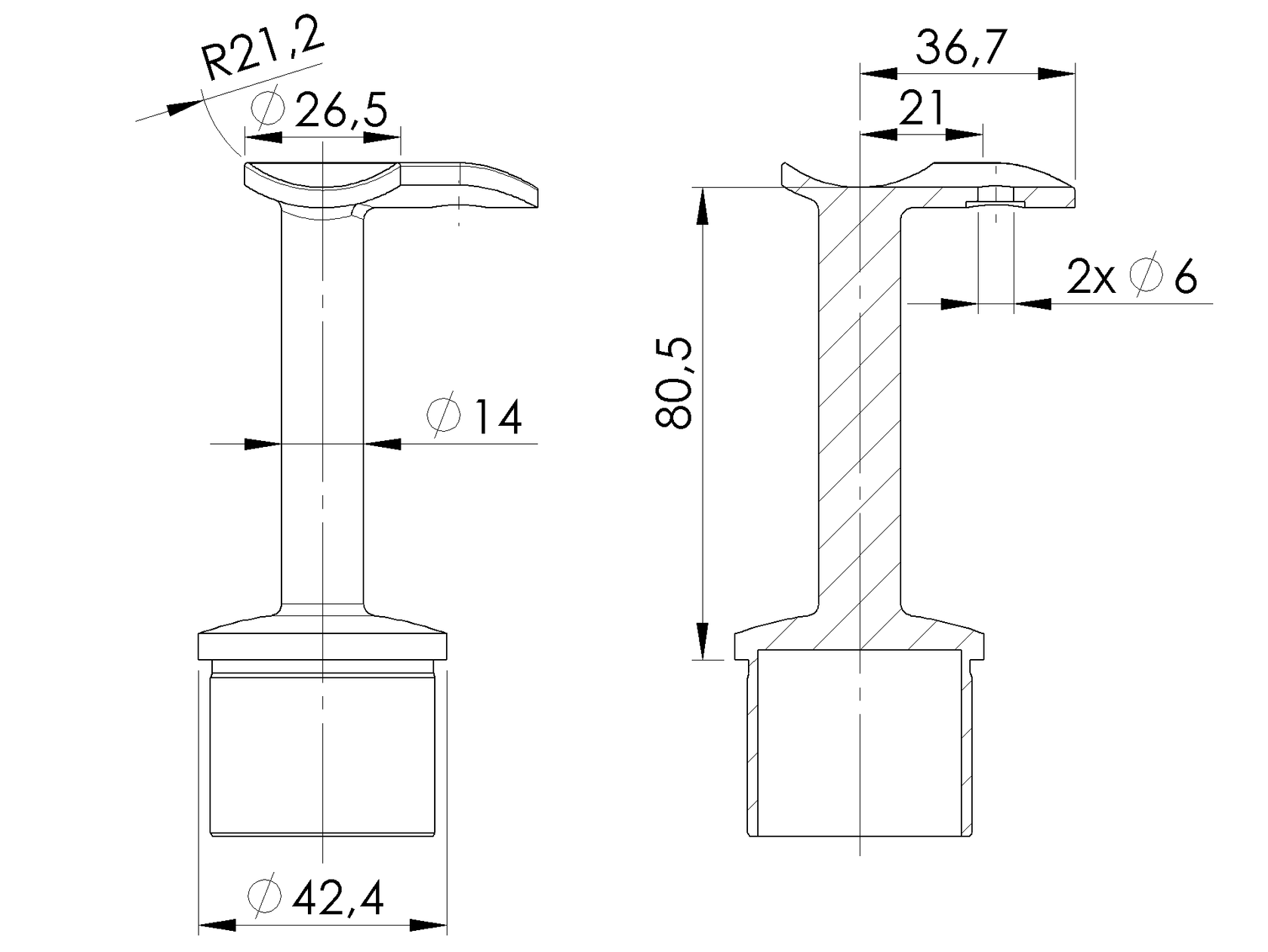 Držiak madla na stĺpik - 90°