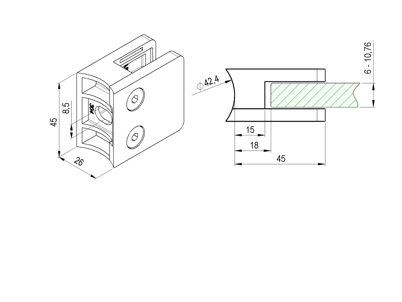 Držiak skla, zábradlie