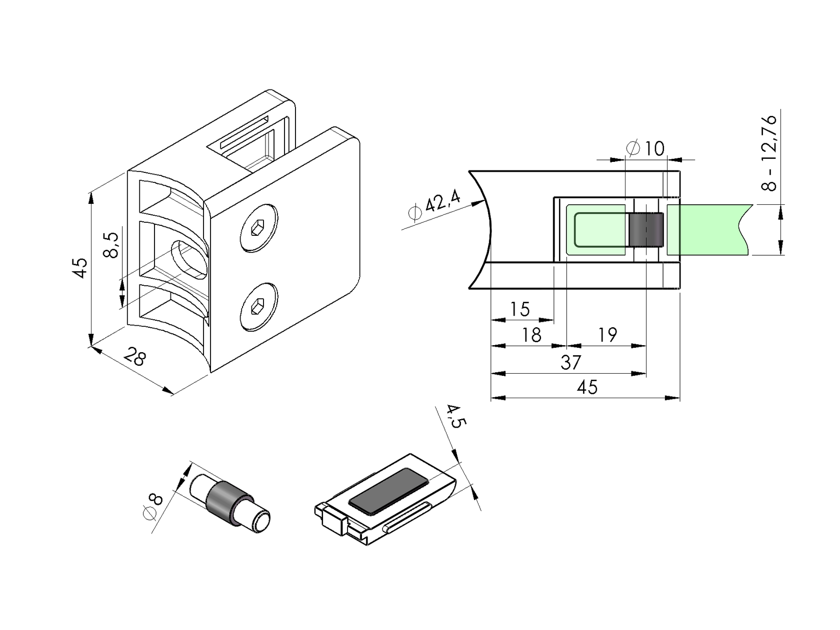 Držiak skla, zábradlie
