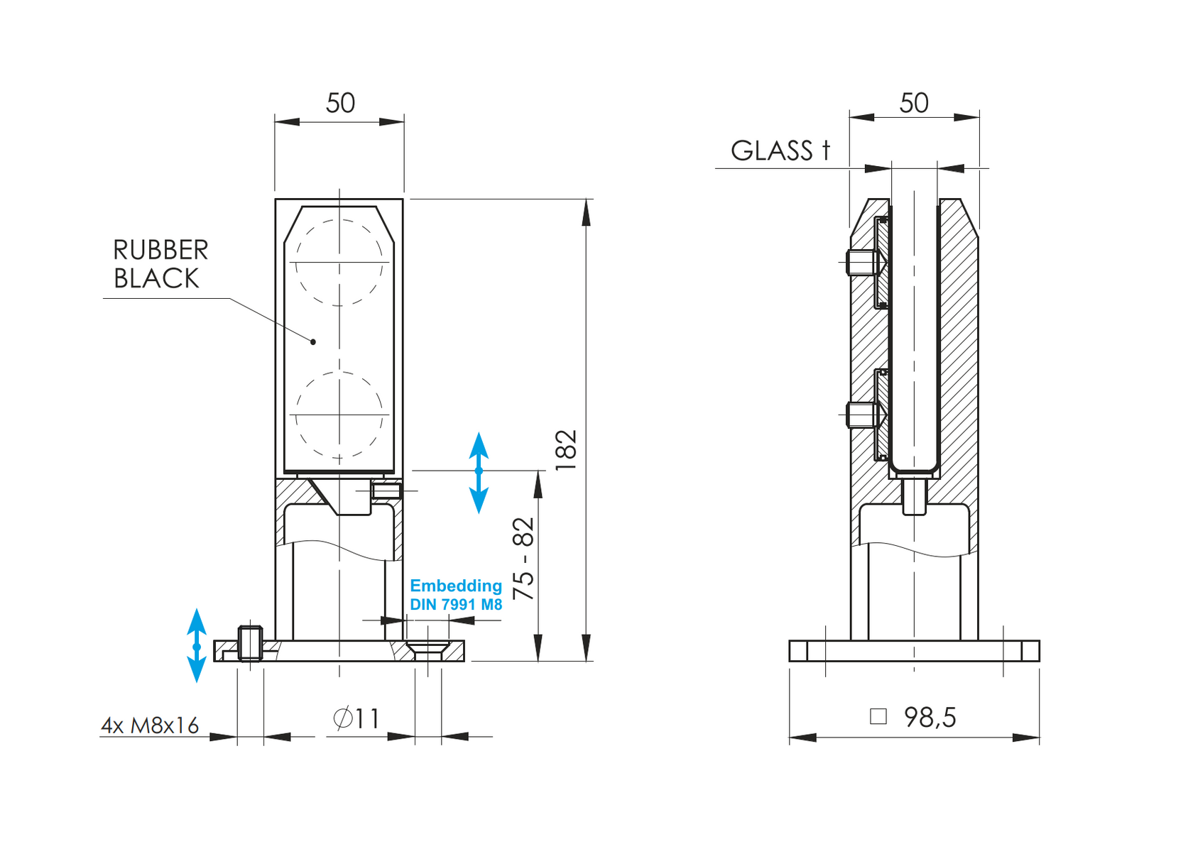 Spigot nastavitelny - kotviaci stĺpik pre sklo