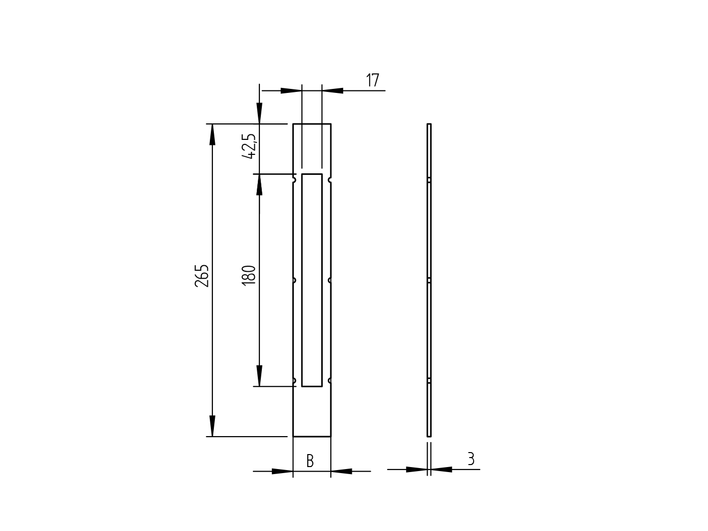 Zámková krabica-lišta (čelo) h 265mm, b 32mm