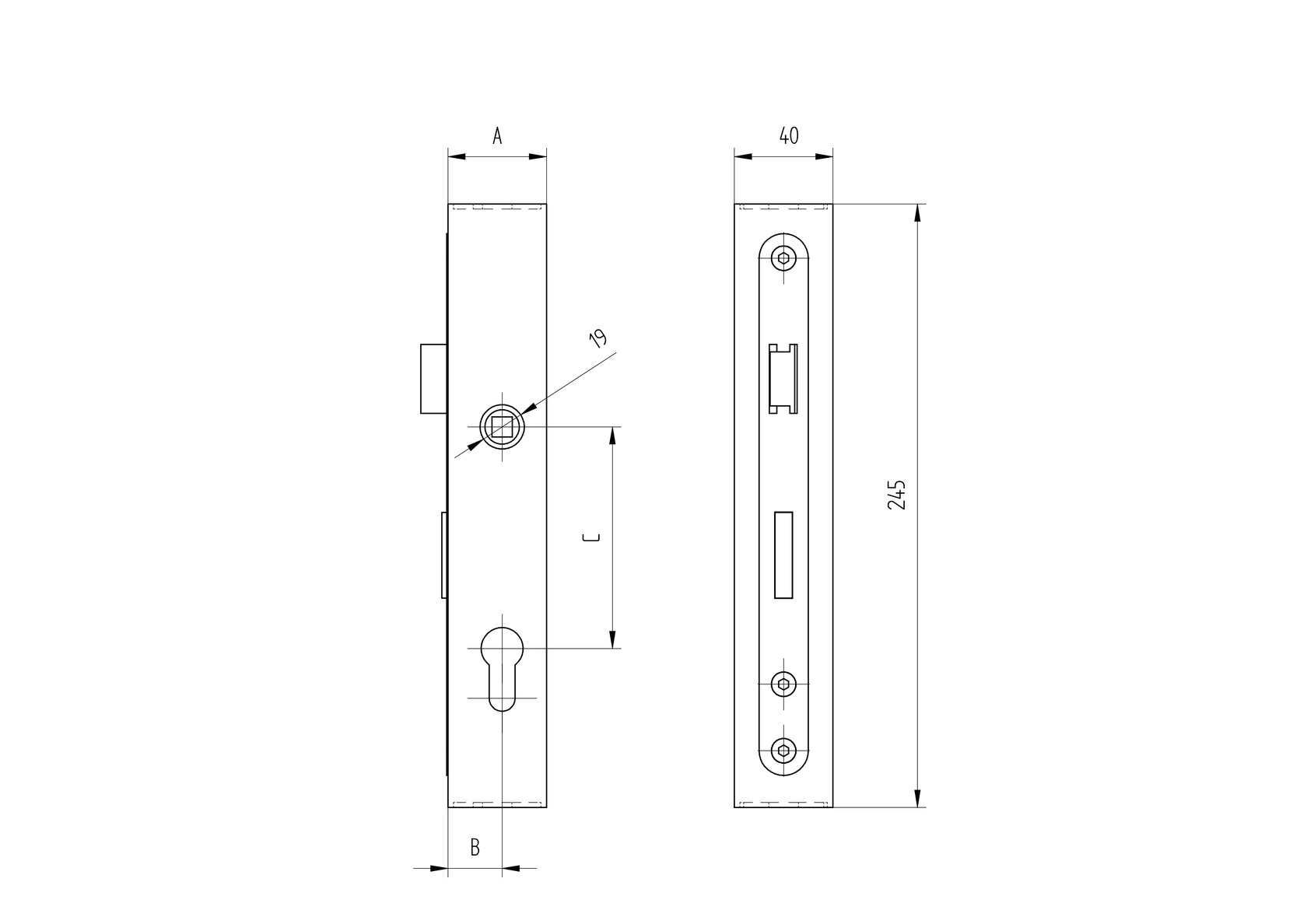 Zámková krabica so zámkom, bez kľučky, pre JP40x40
