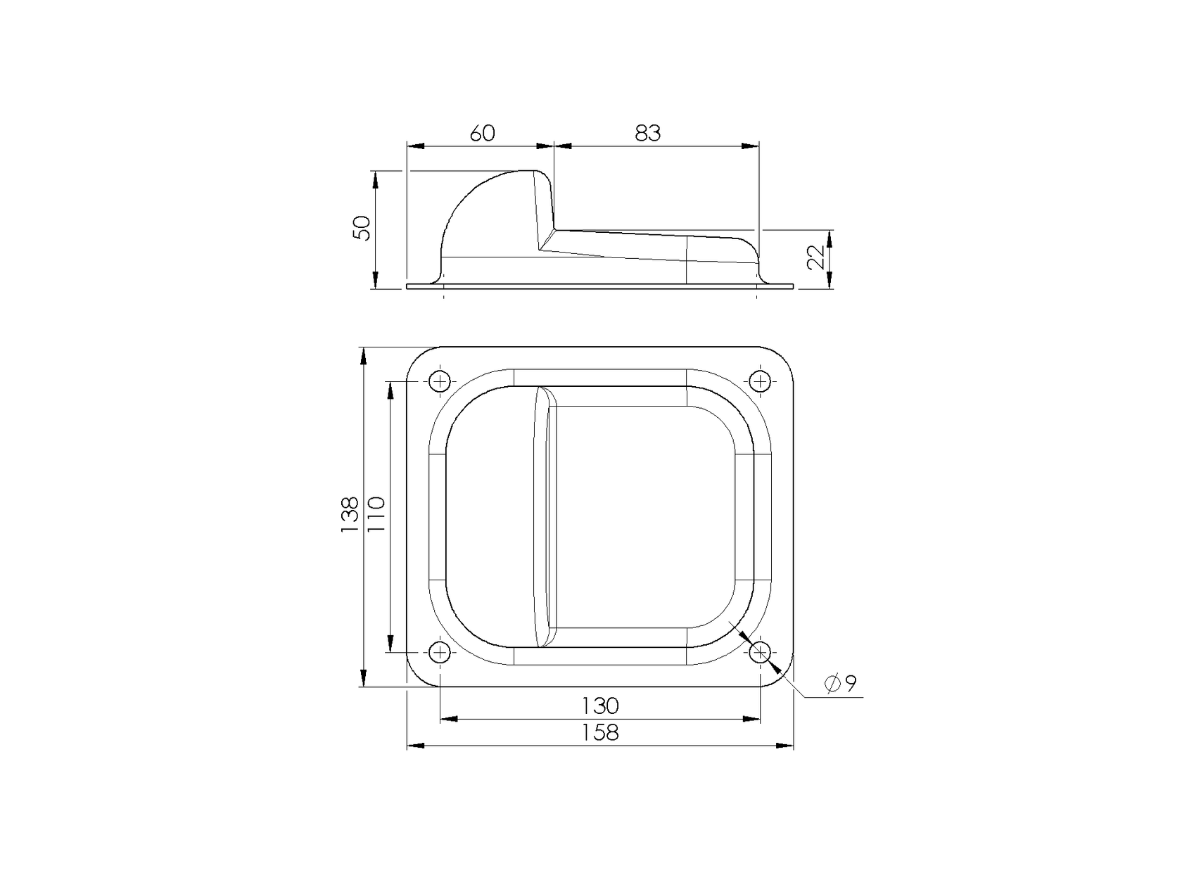 Doraz stredový pevný Zn, 158x138x50mm
