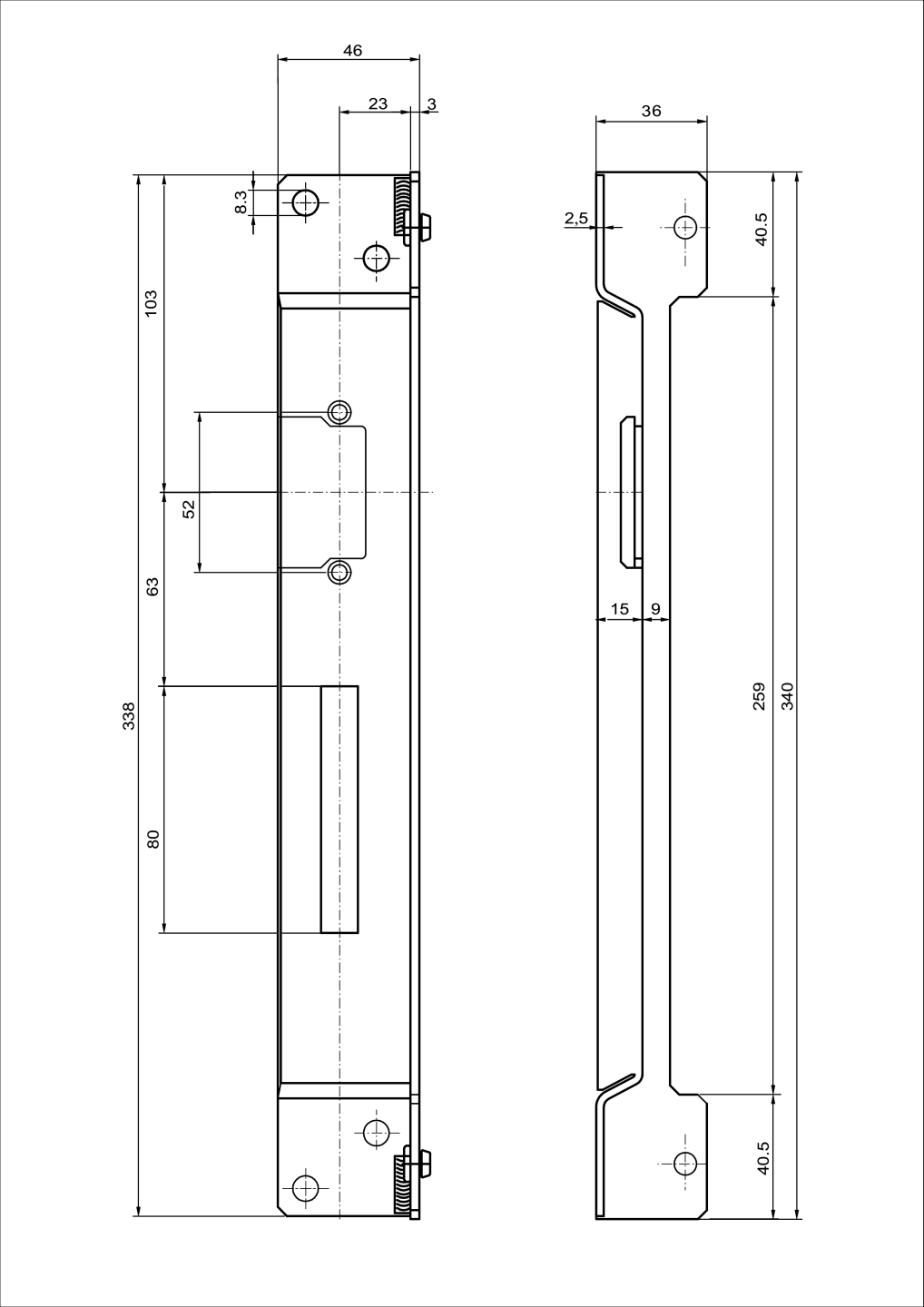 Doraz bránky pre elektromag. zámok, nízky, pravý