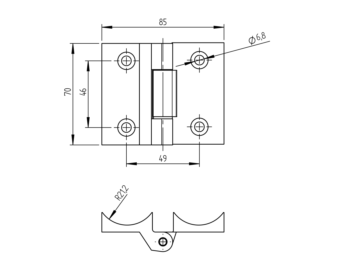 Záves na brány INOX, AISI316, D42, L=70mm