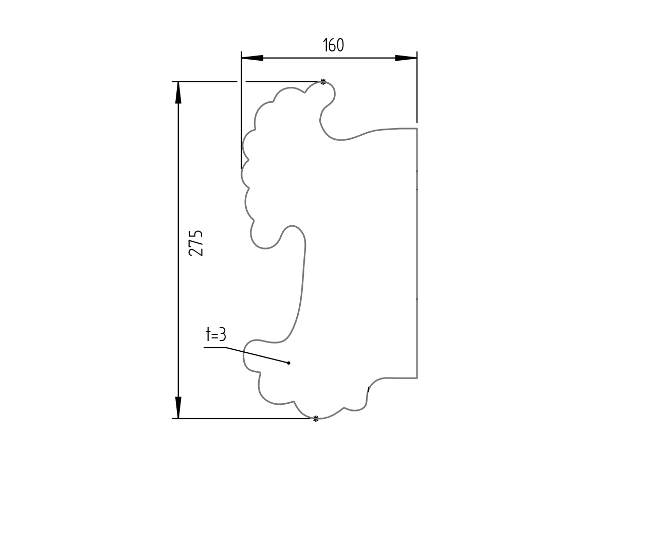 Štítok bránový zdobený bez otvorov Ľ 275x160, t3mm