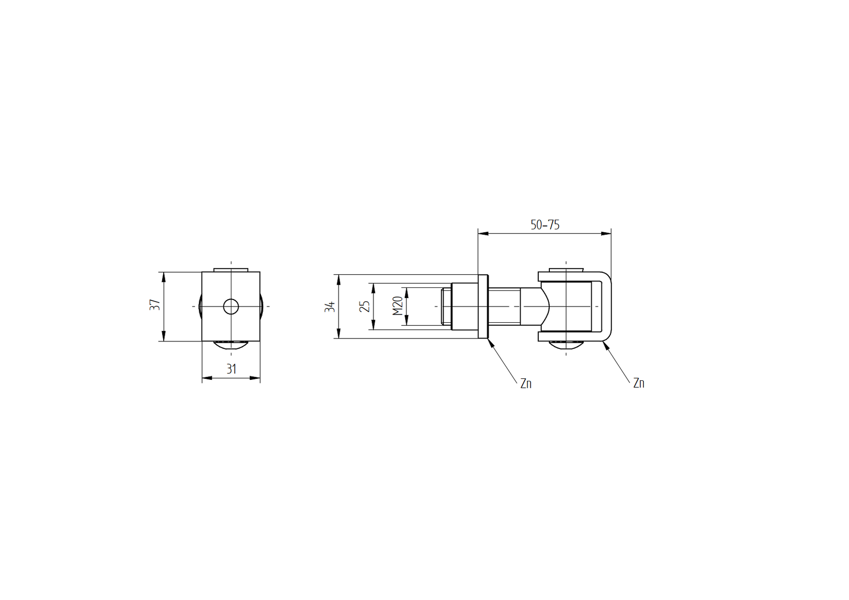 Záves nastaviteľný s navariteľnou maticou Zn, M20