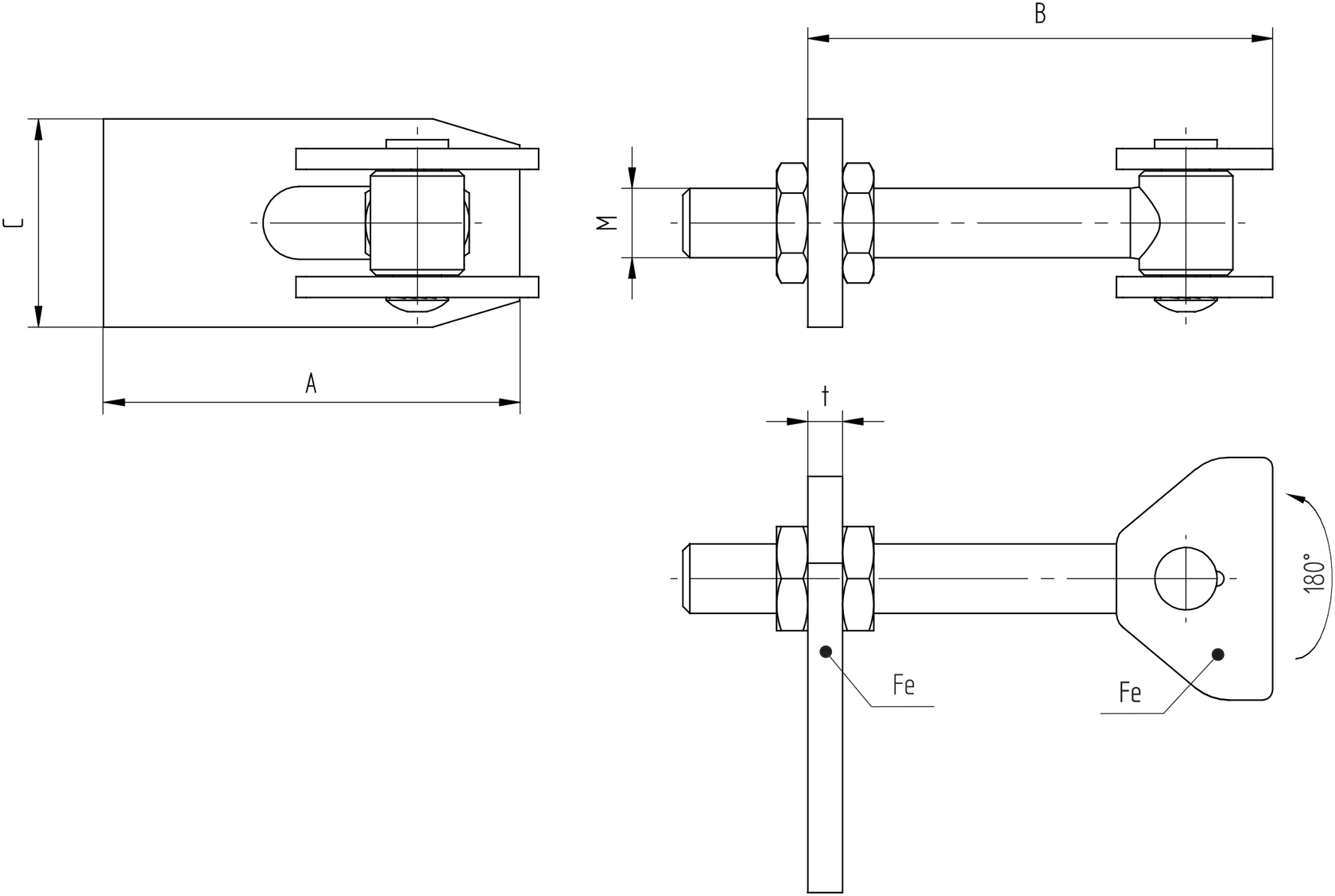 Záves nastaviteľný Zn, 180°, M20