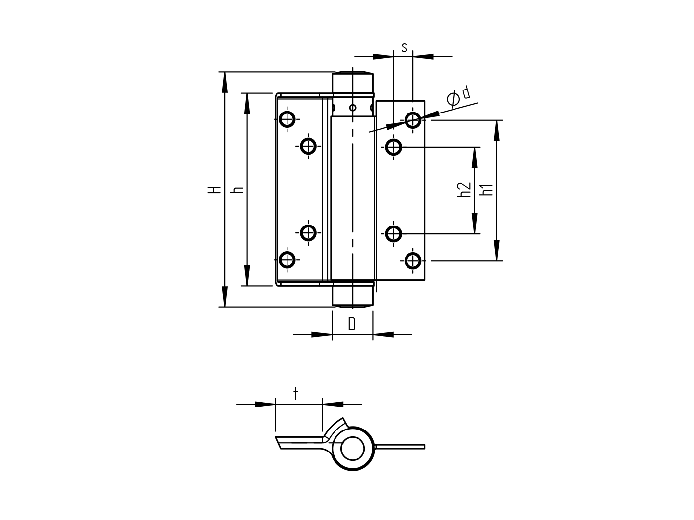 Záves pružinový jednostranný, Fe, L=100mm