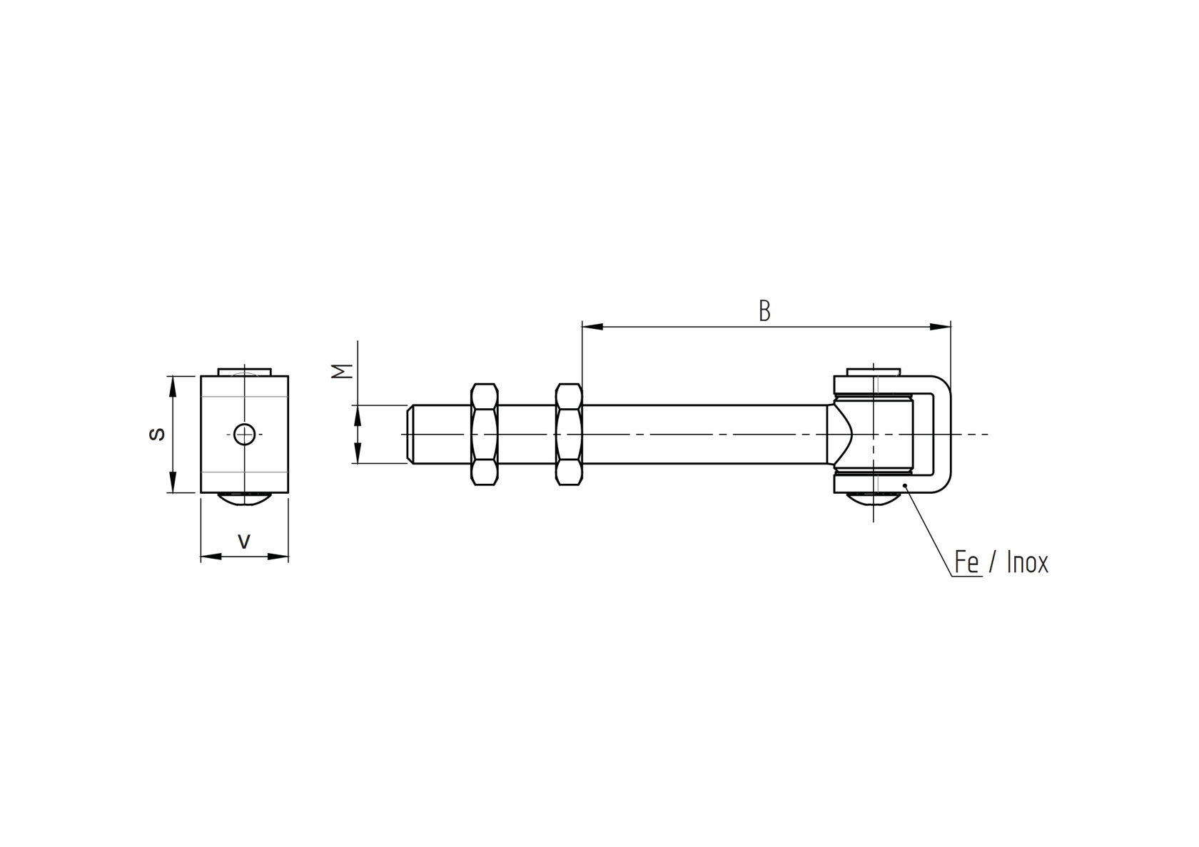 Záves nastaviteľný dlhý INOX, M16
