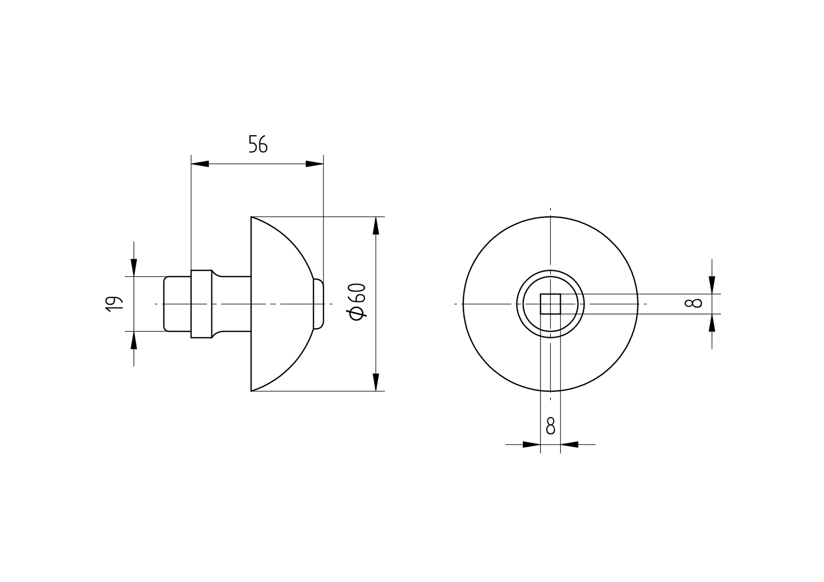 Kľučka guľa d60mm, D19mm, Fe