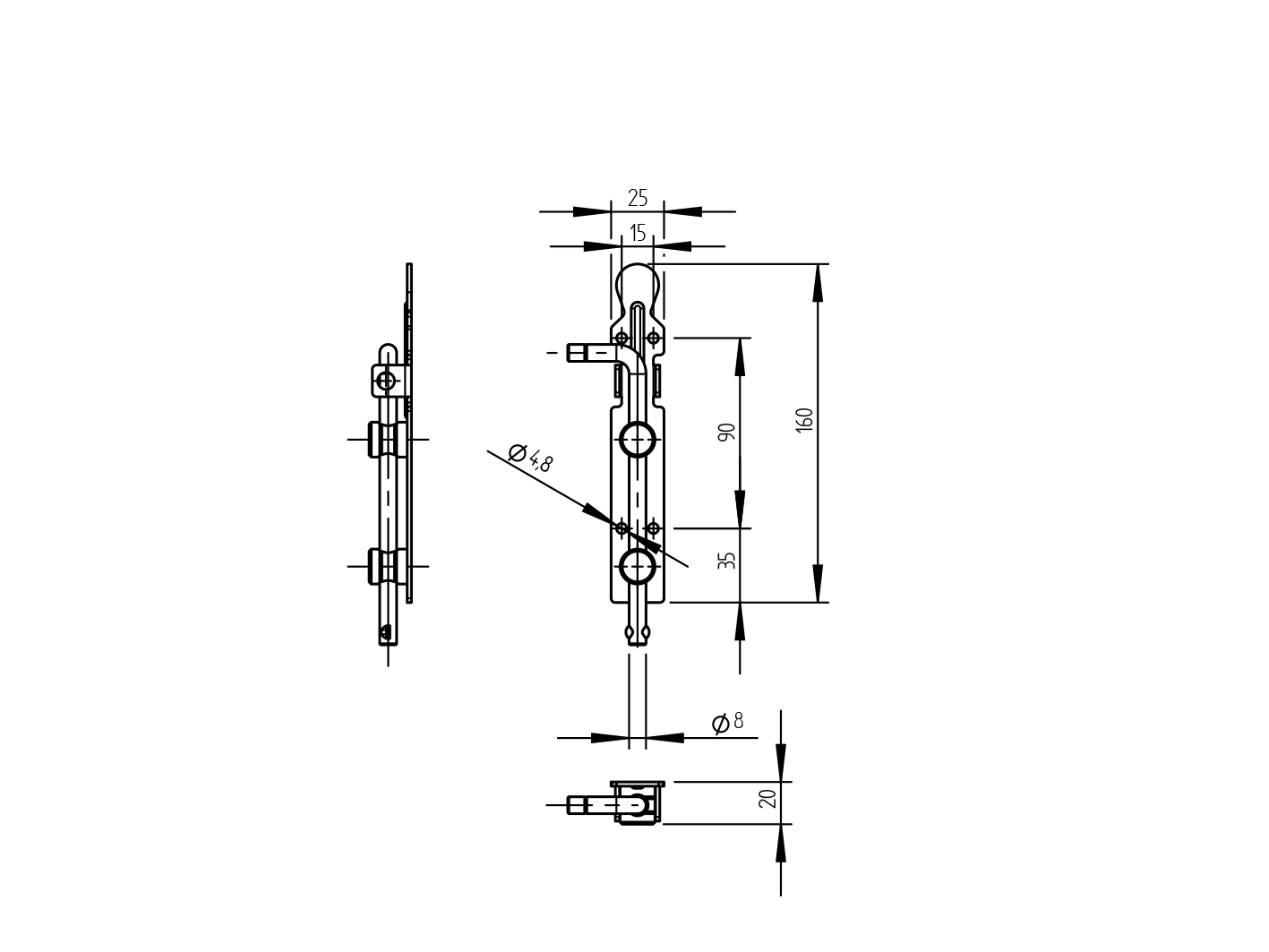 Zástrč brány -na zaistenie vis. zámkom L=160mm, Zn