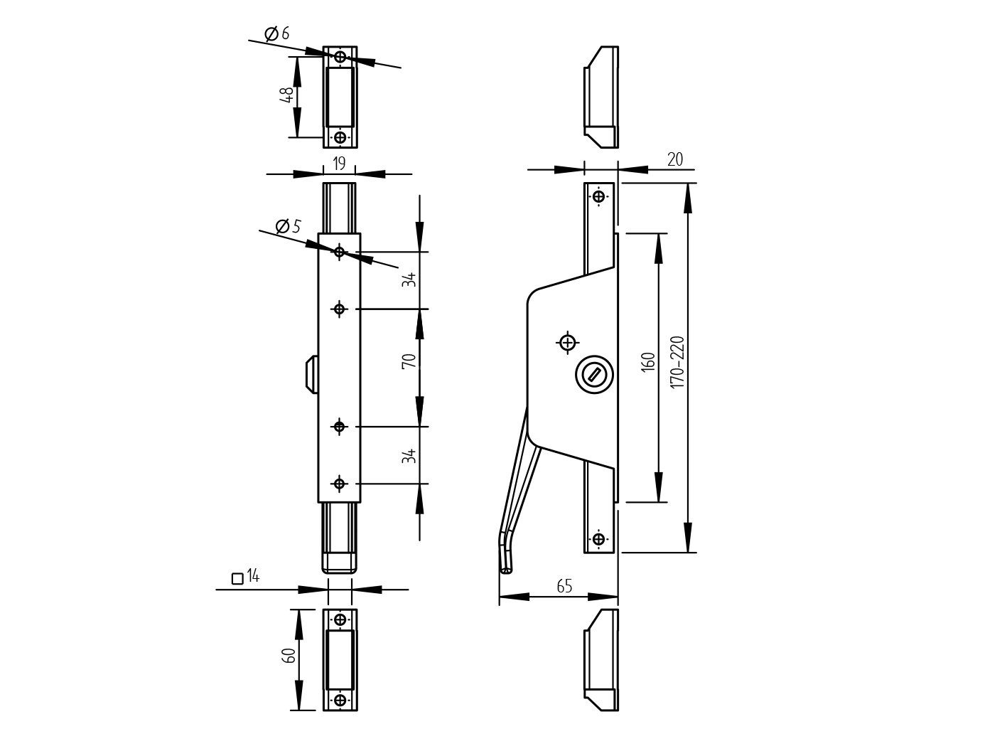 Pákový uzáver so zámkou Zn, L160mm
