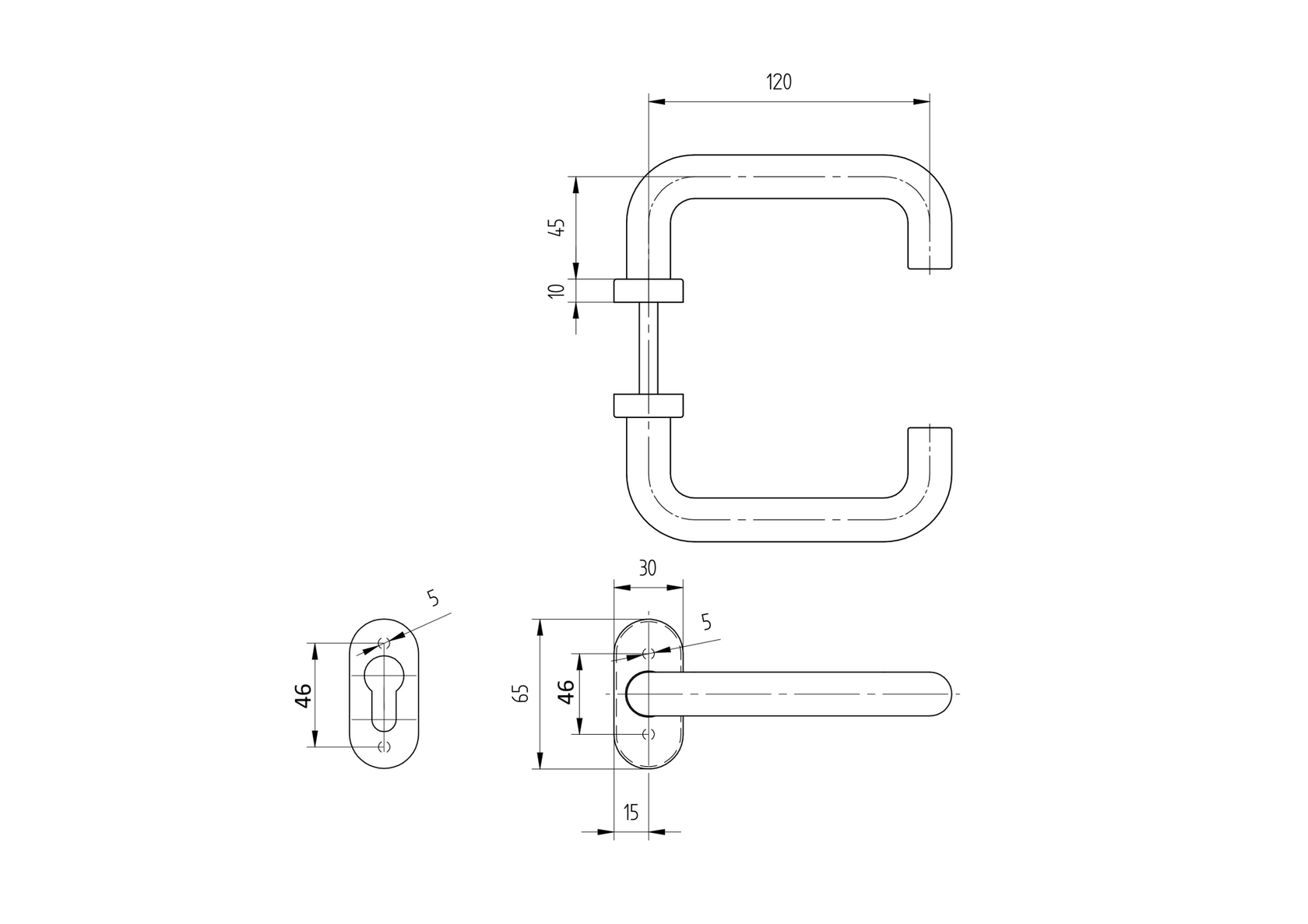 Kľučka so štítkom - pár, AISI 304, K320