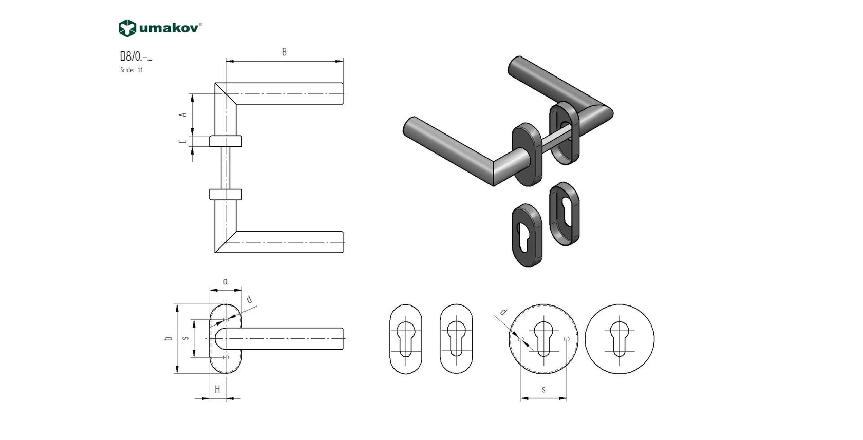 Kľučka so štítkom - pár, AISI 304, K320