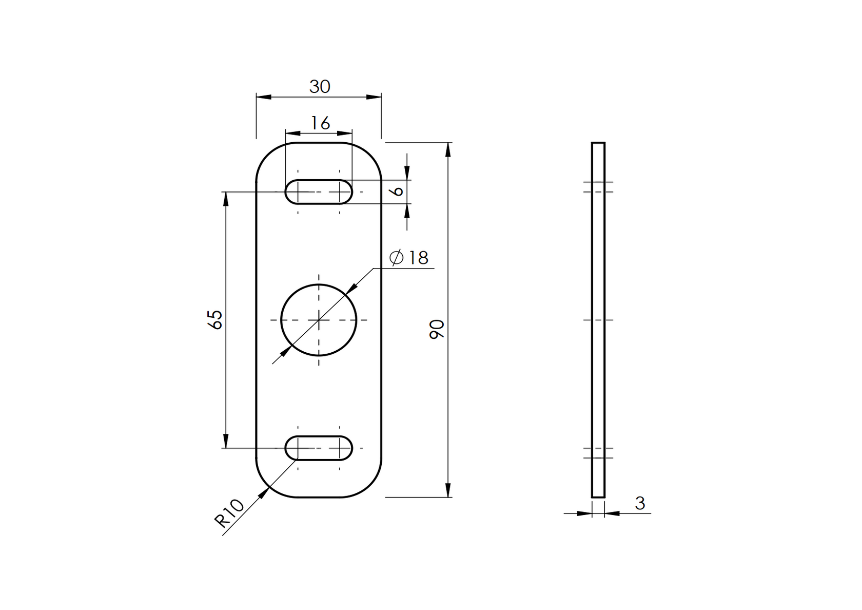 Záves - platňa, Fe, 30x90x3mm