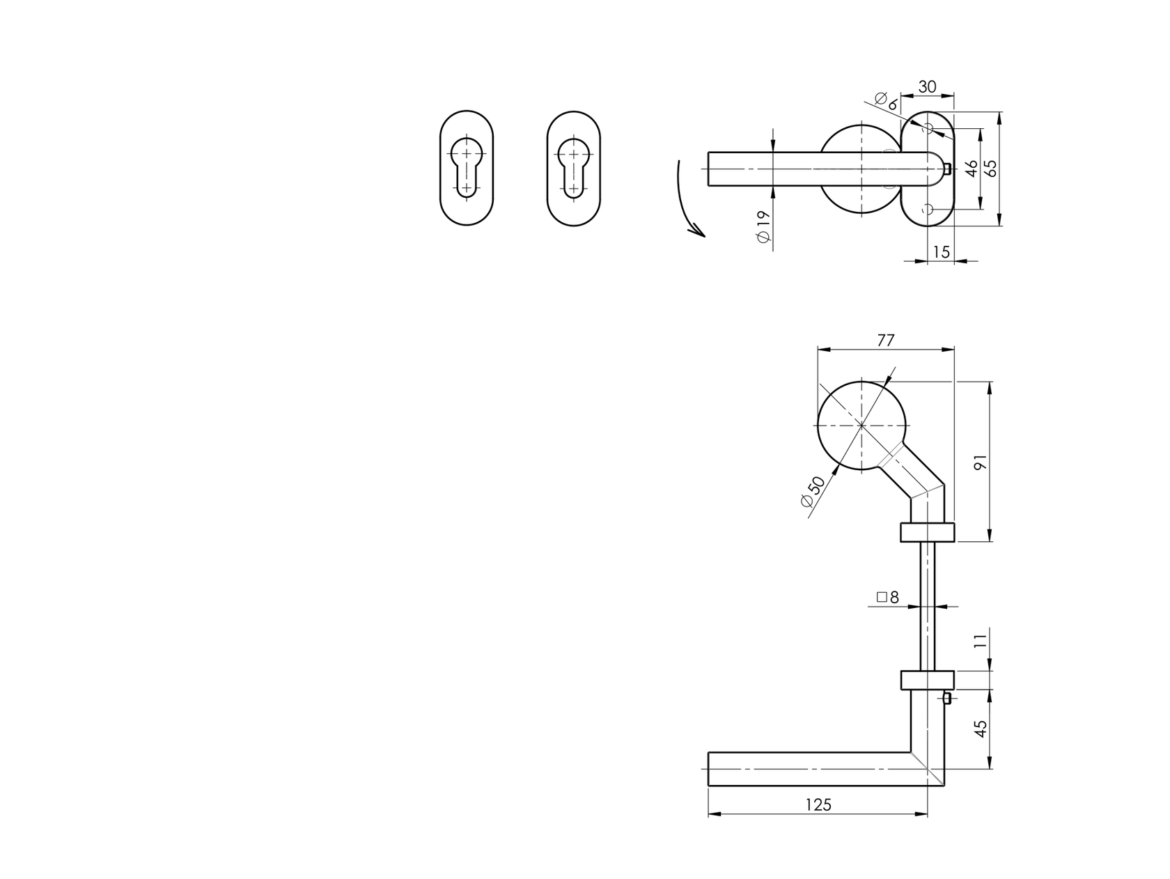 Kľučka guľa pevná - pár, AISI 304, K320