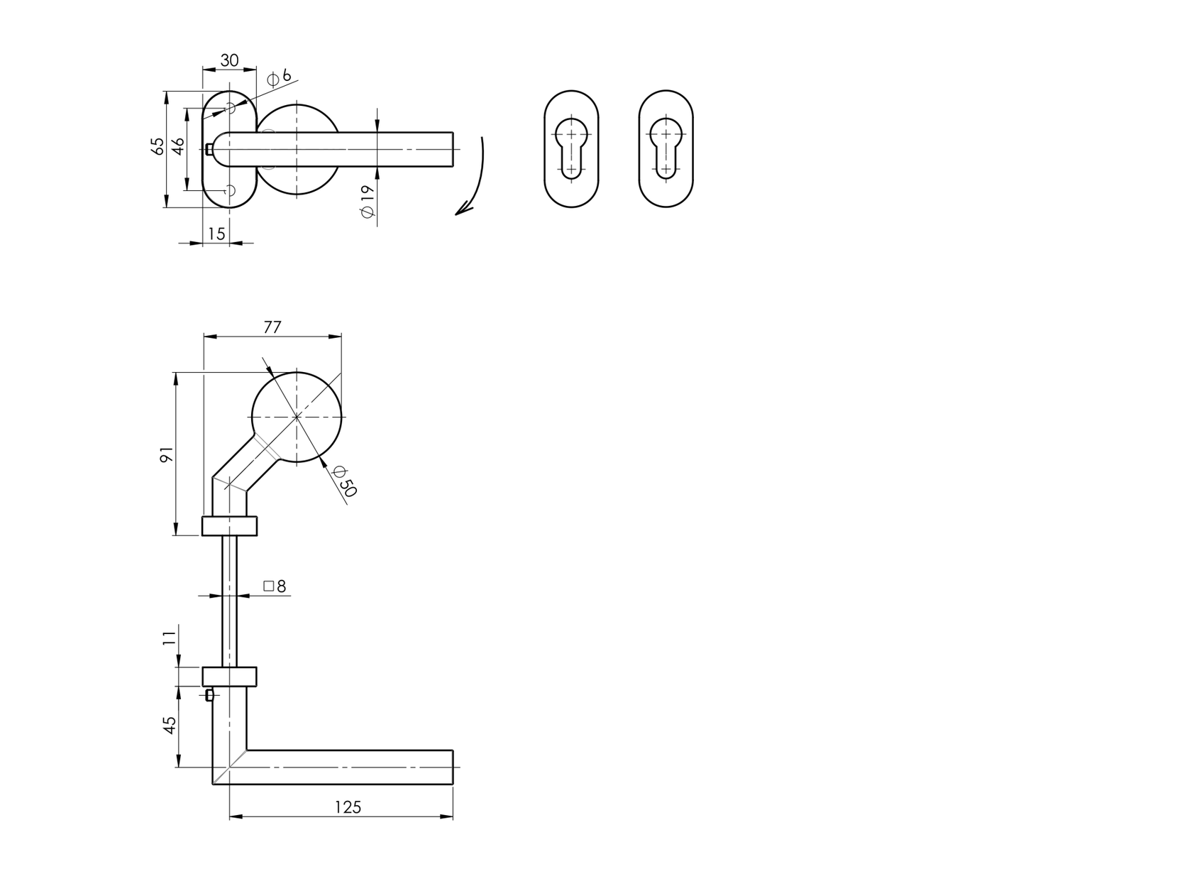 Kľučka - pár, AISI 304, K320