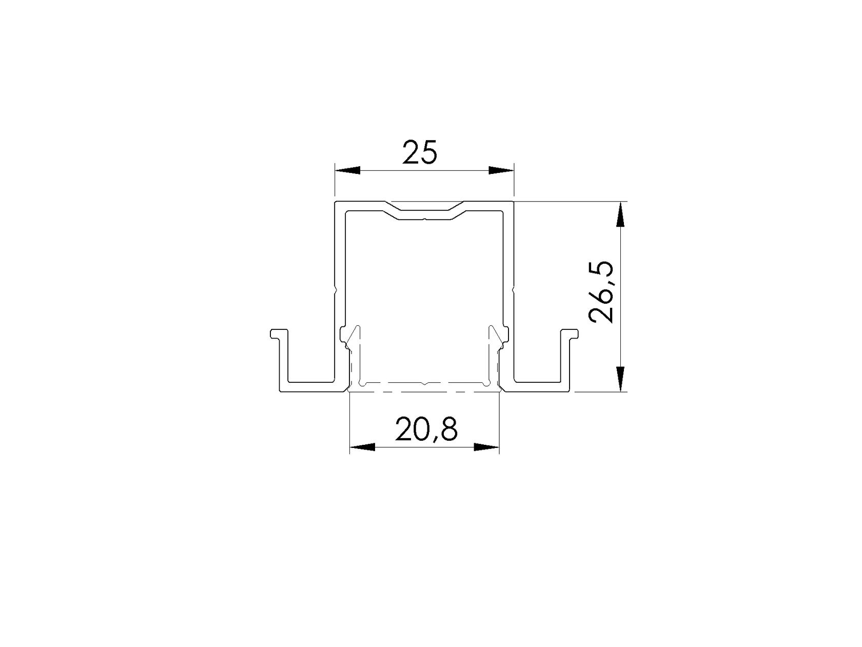 Hliníkový adaptér zo 40 na 20mm výplň - 6000mm N