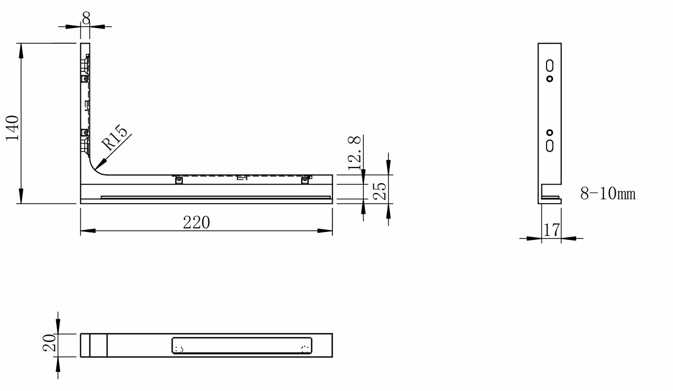 Stabilizačný uholník sklo-stena 22x14cm