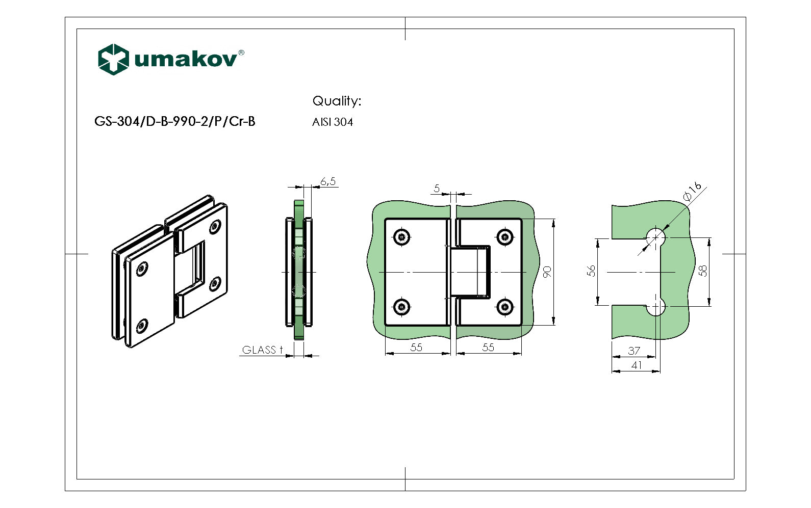 Záves pre sklenené dvere sklo/sklo +/- 90stup. AIS