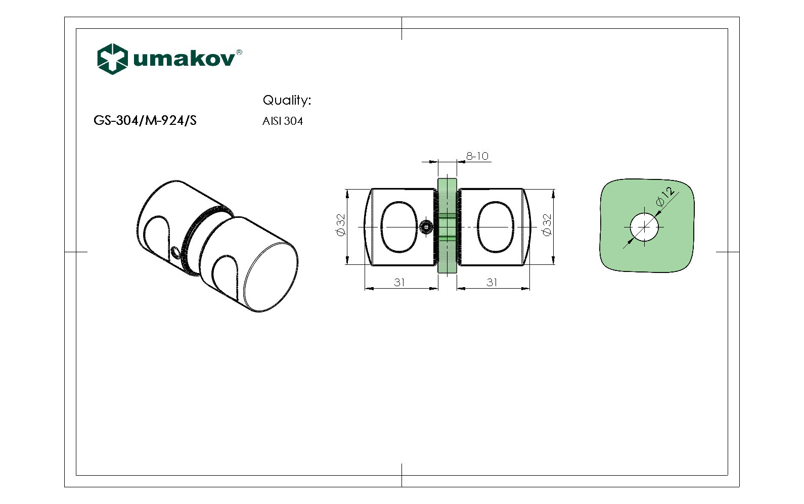 Madlo AISI 304,Polish, D32mm