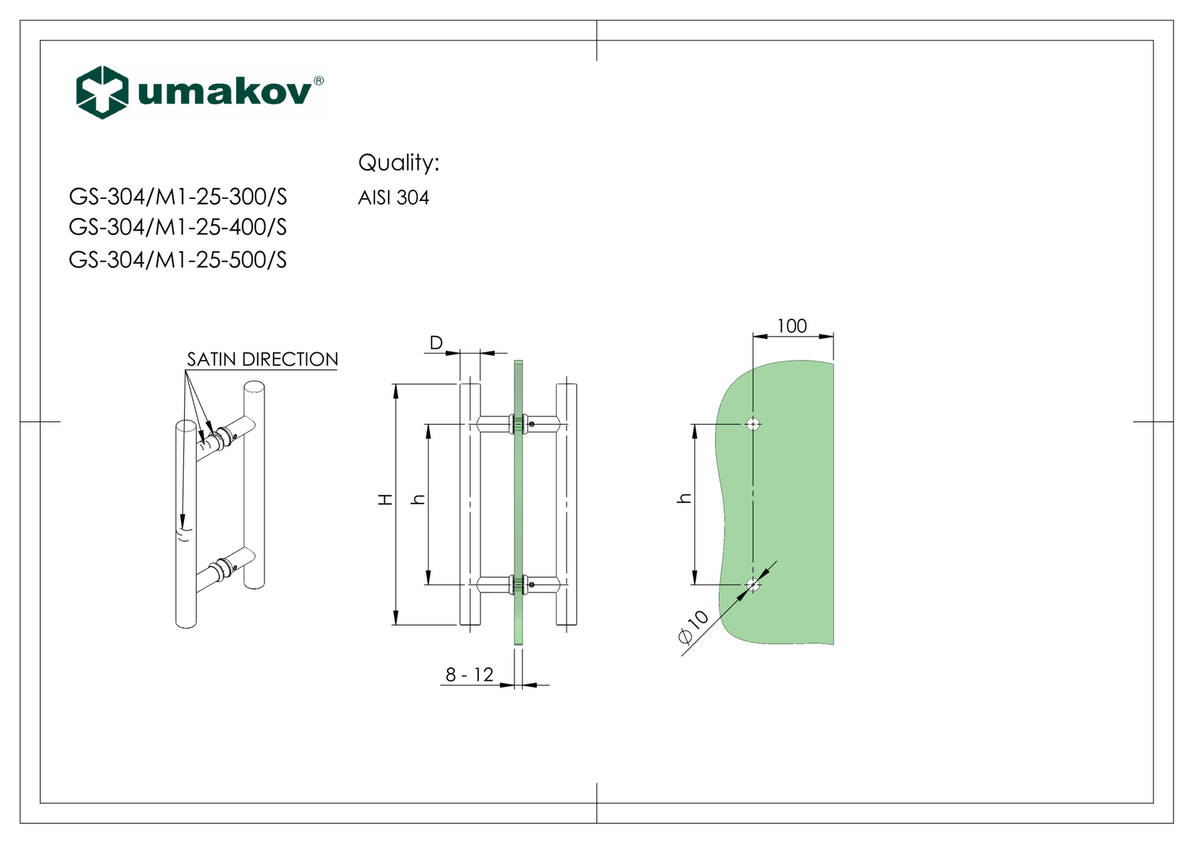 Madlo - brusený nerez AISI304, BLACK
