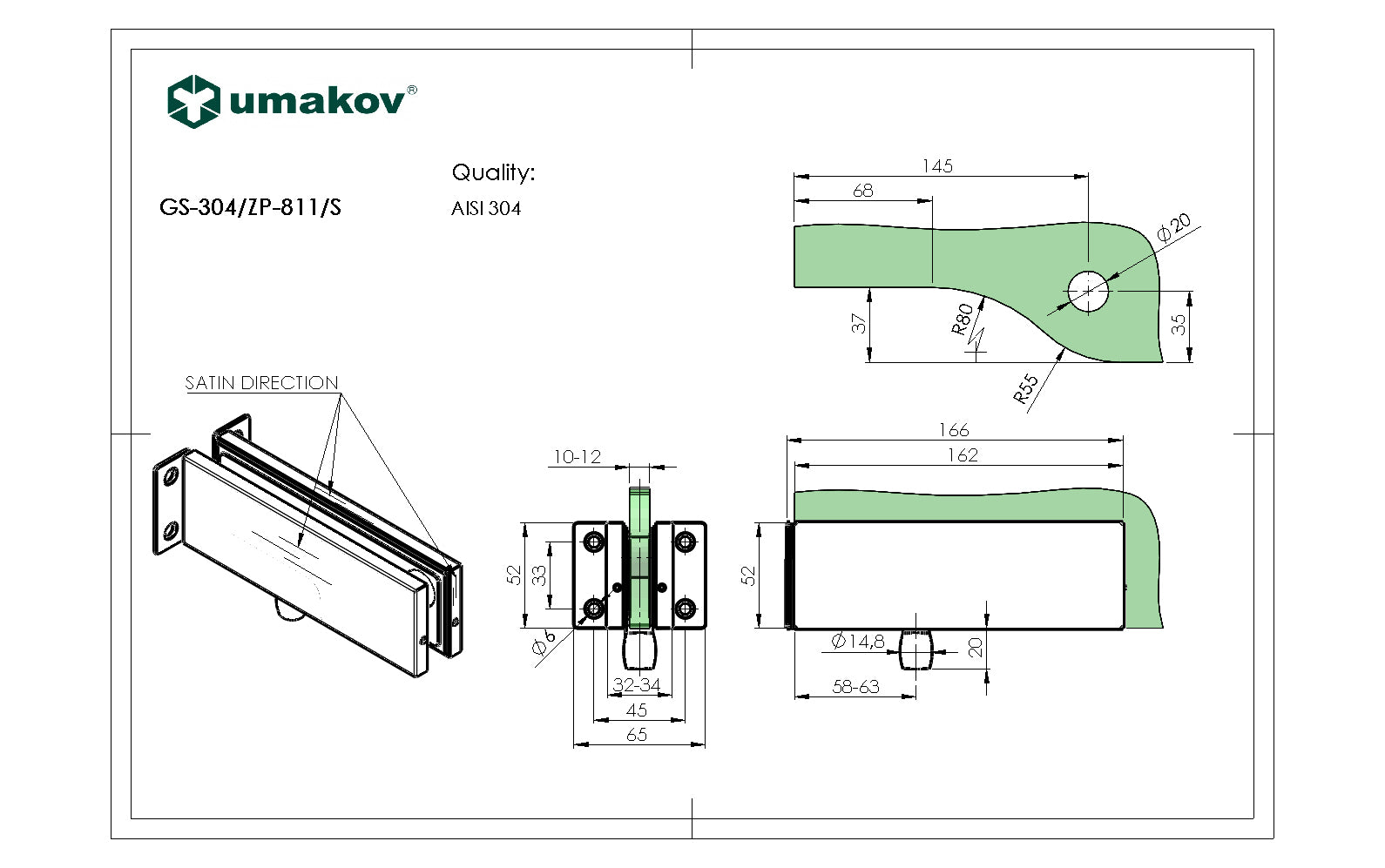 Zasklenie pevné - držiak skla s tŕňom pre záves
