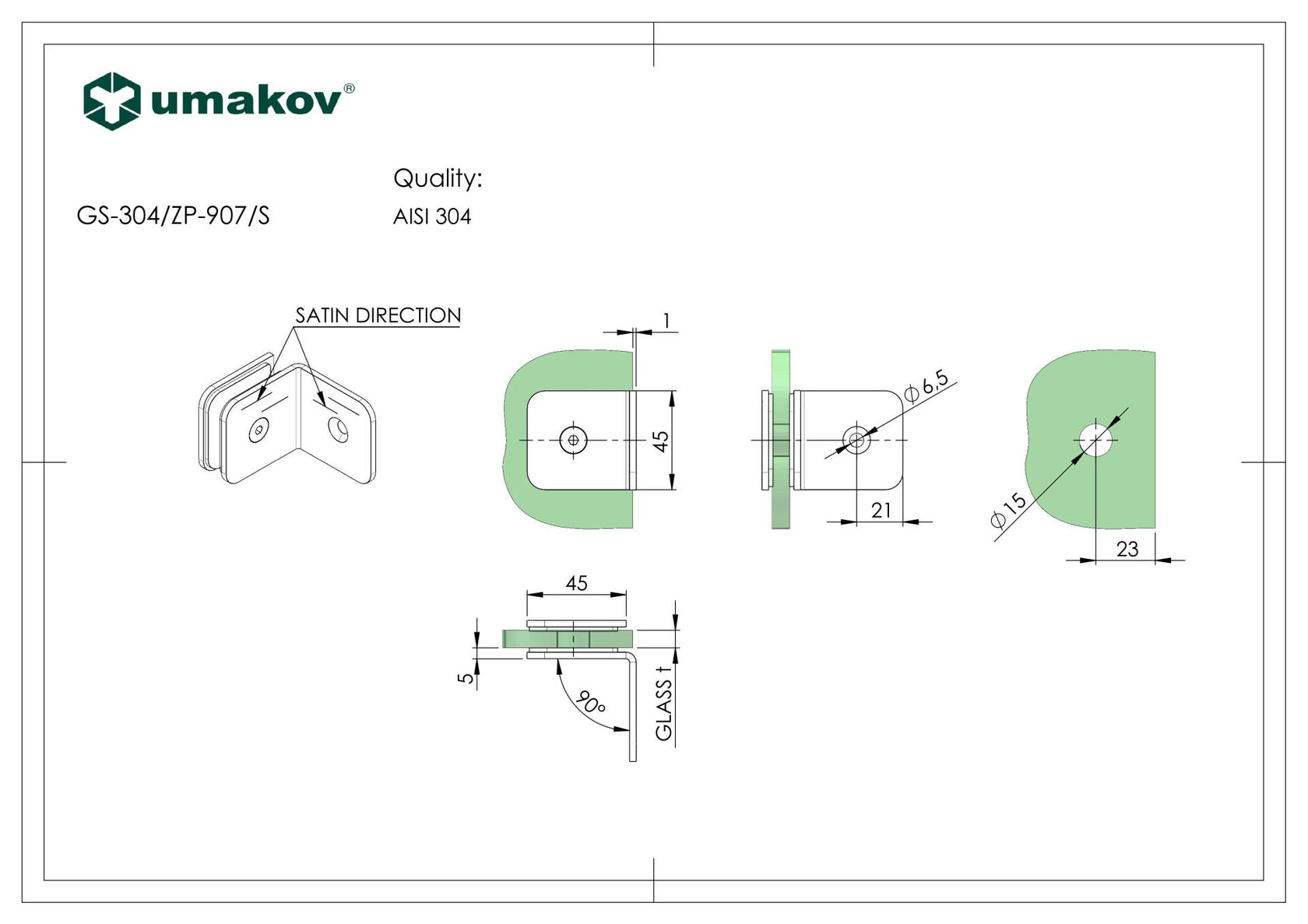 Zasklenie pevne - držiak skla, AISI 304, BLACK