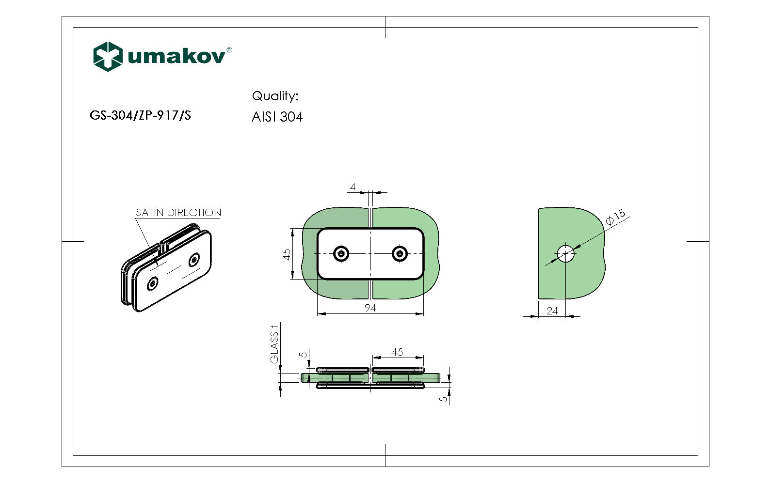 Zasklenie pevne - držiak skla, AISI 304, T 8-10 mm