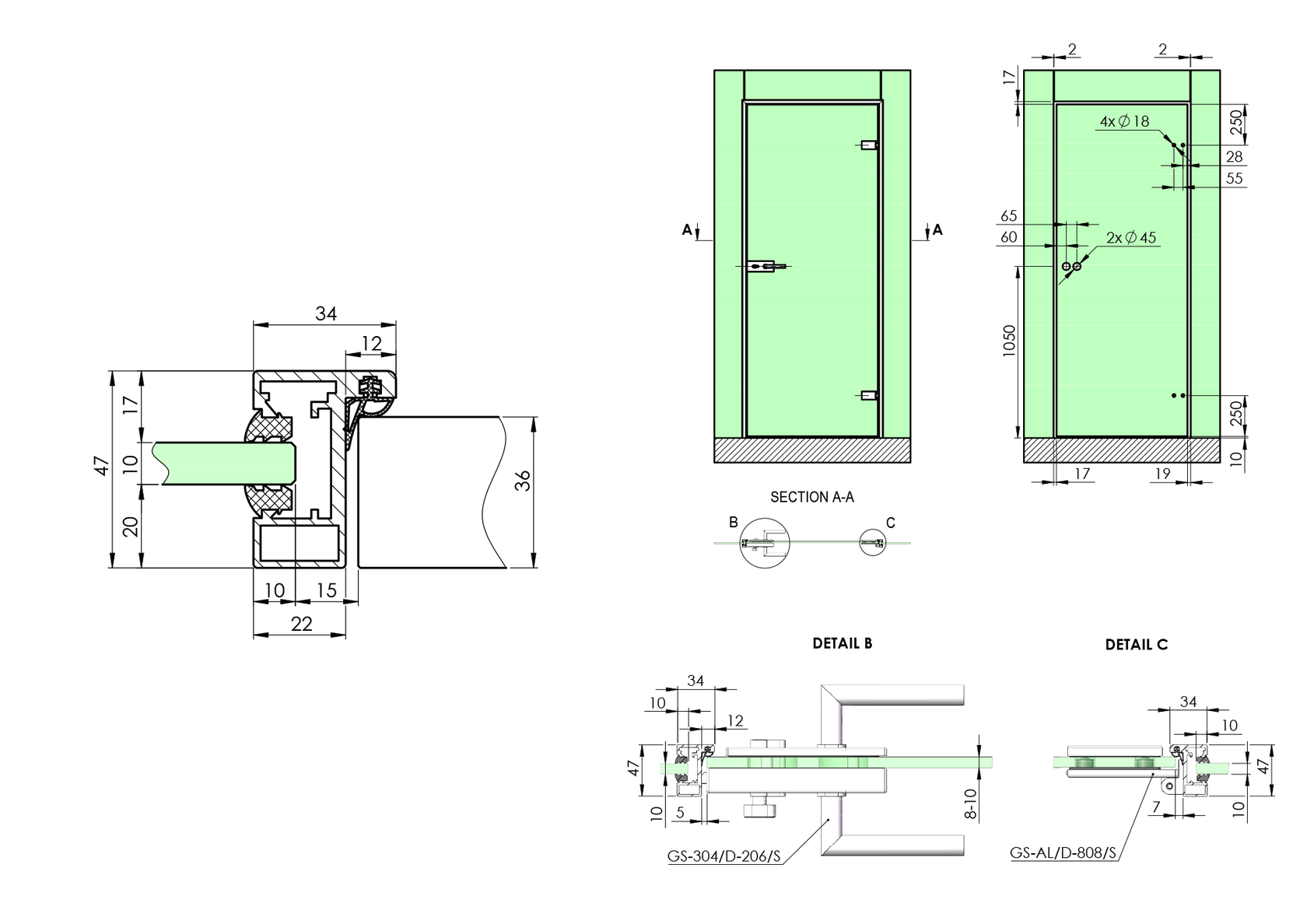 Zárubňový profil pre sklenené dvere