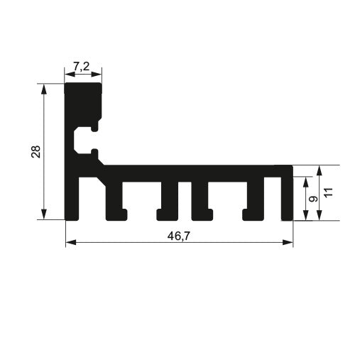 Zárubňový profil pre sklenené dvere "L"