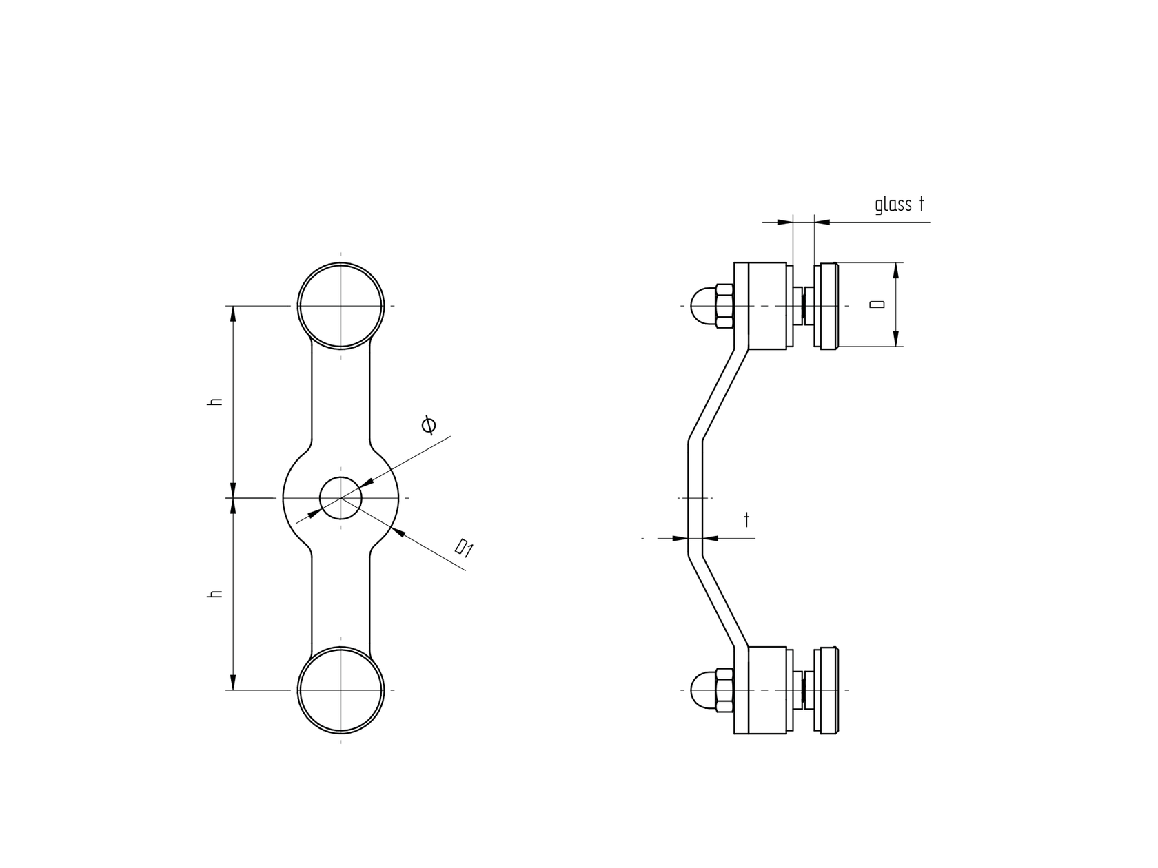 Zasklenie pevné - spider 02 AISI304, 2xD30mm/180°/