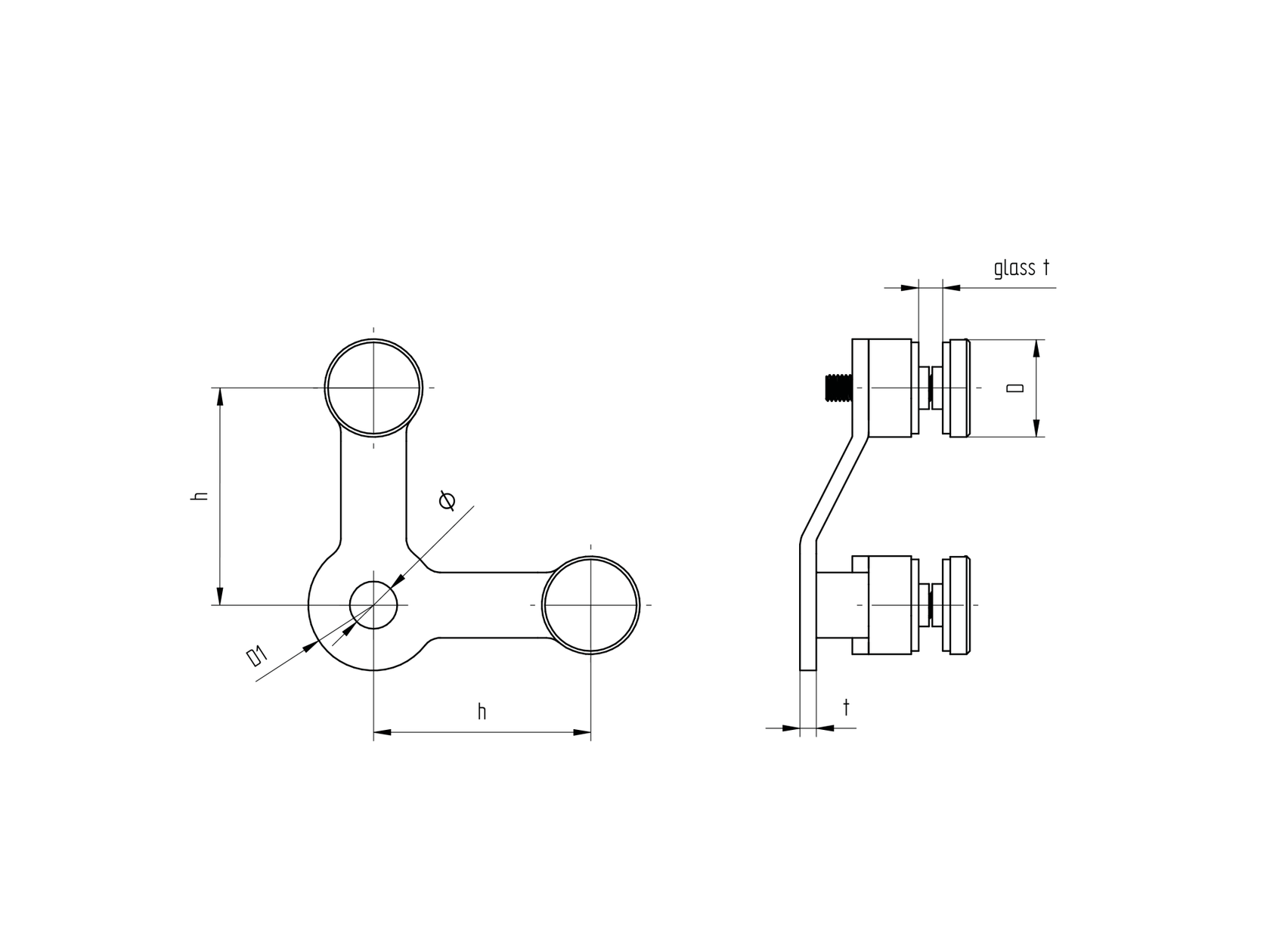 Zasklenie pevne - spider 02 AISI304, 2xD30mm/90°/T
