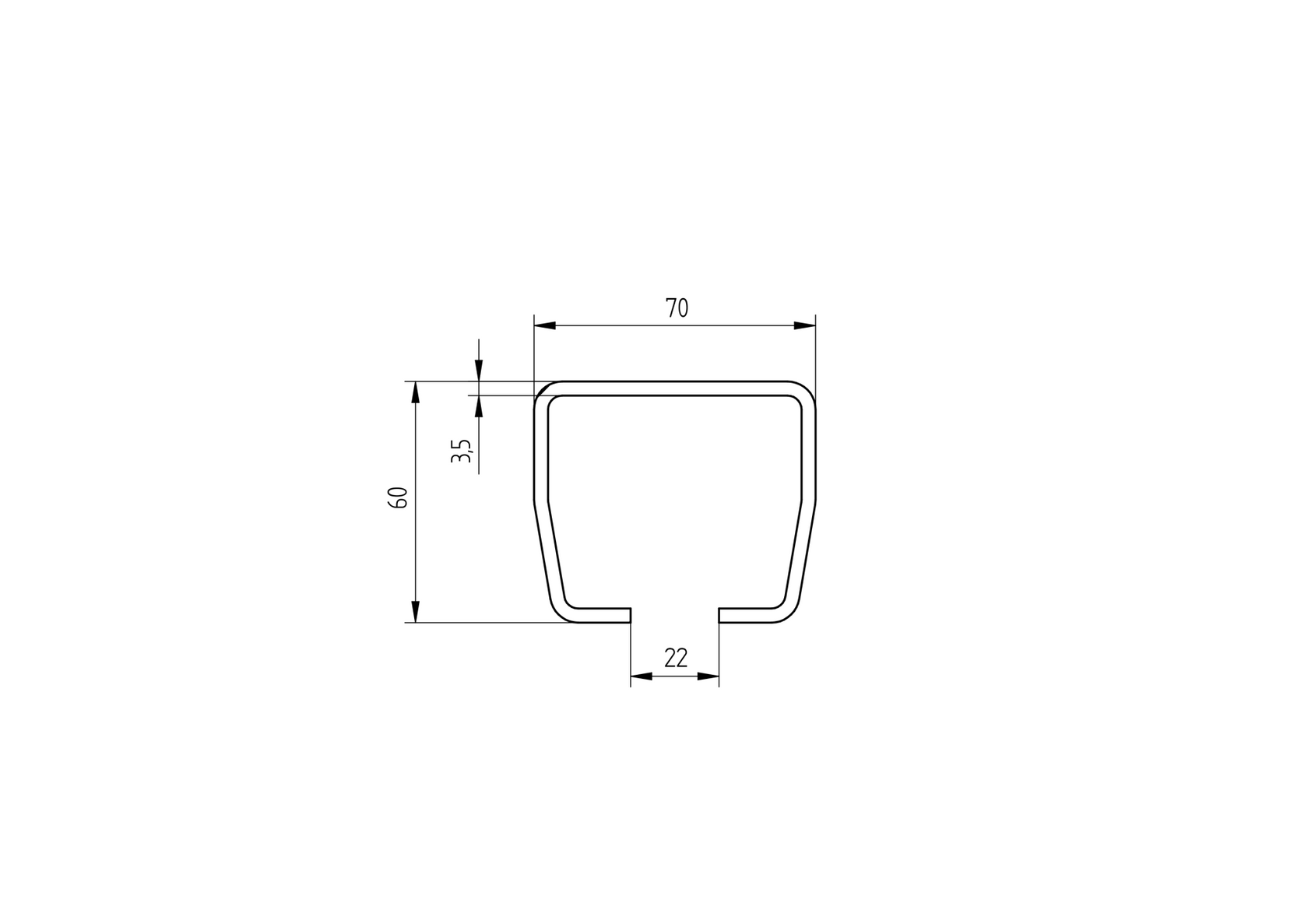 Profil vodiaci spodný Zn, 70x60x3,5mm, L3m