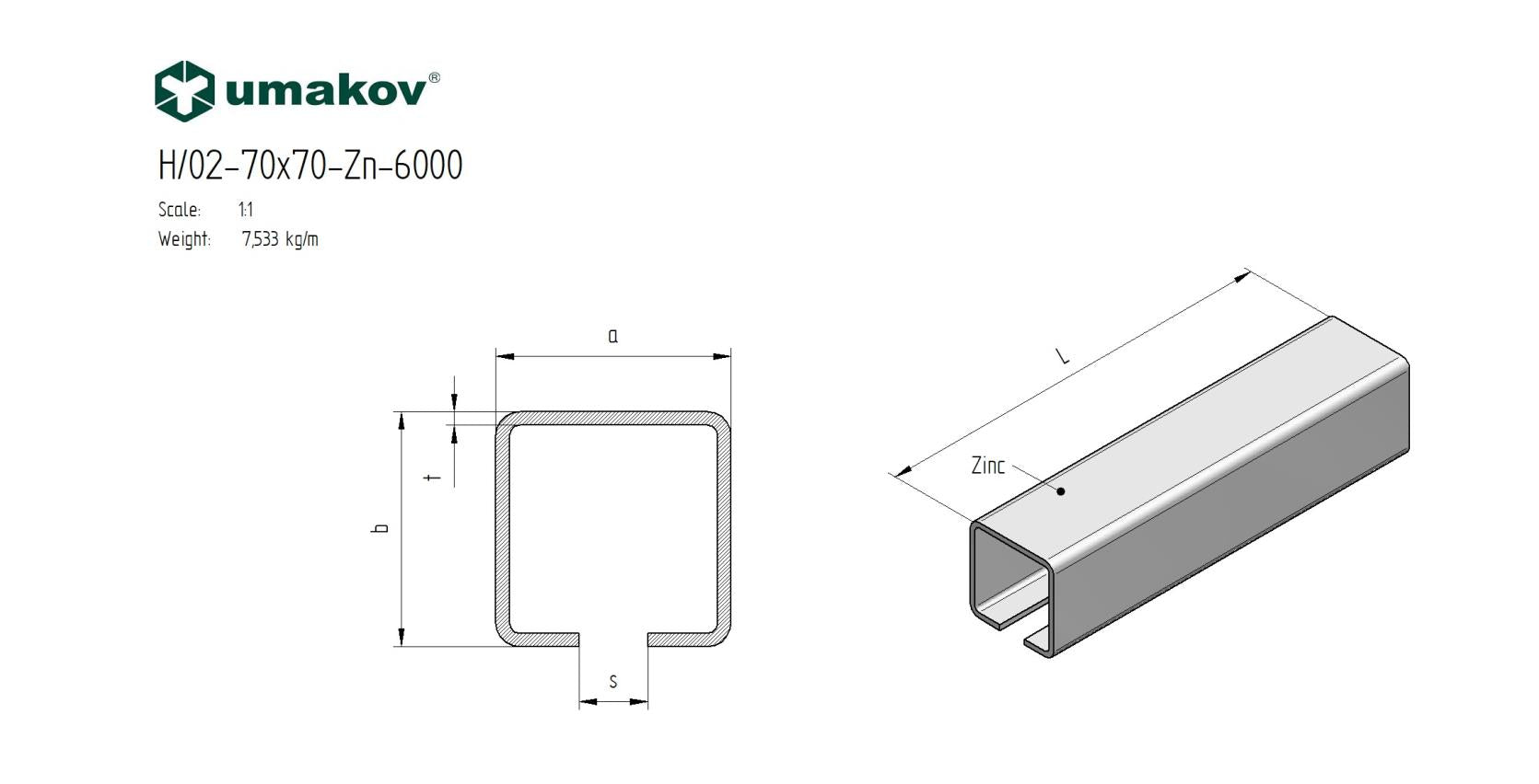 Profil vodiaci spodný, pozinkovaný Zn