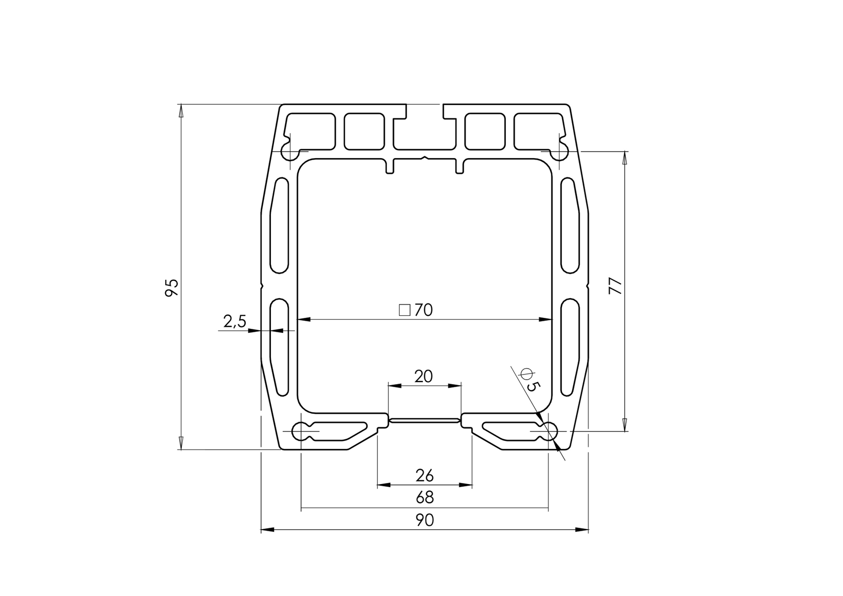 Profil vodiaci spodný AL, 90x95, L6m, RAL7016 matný