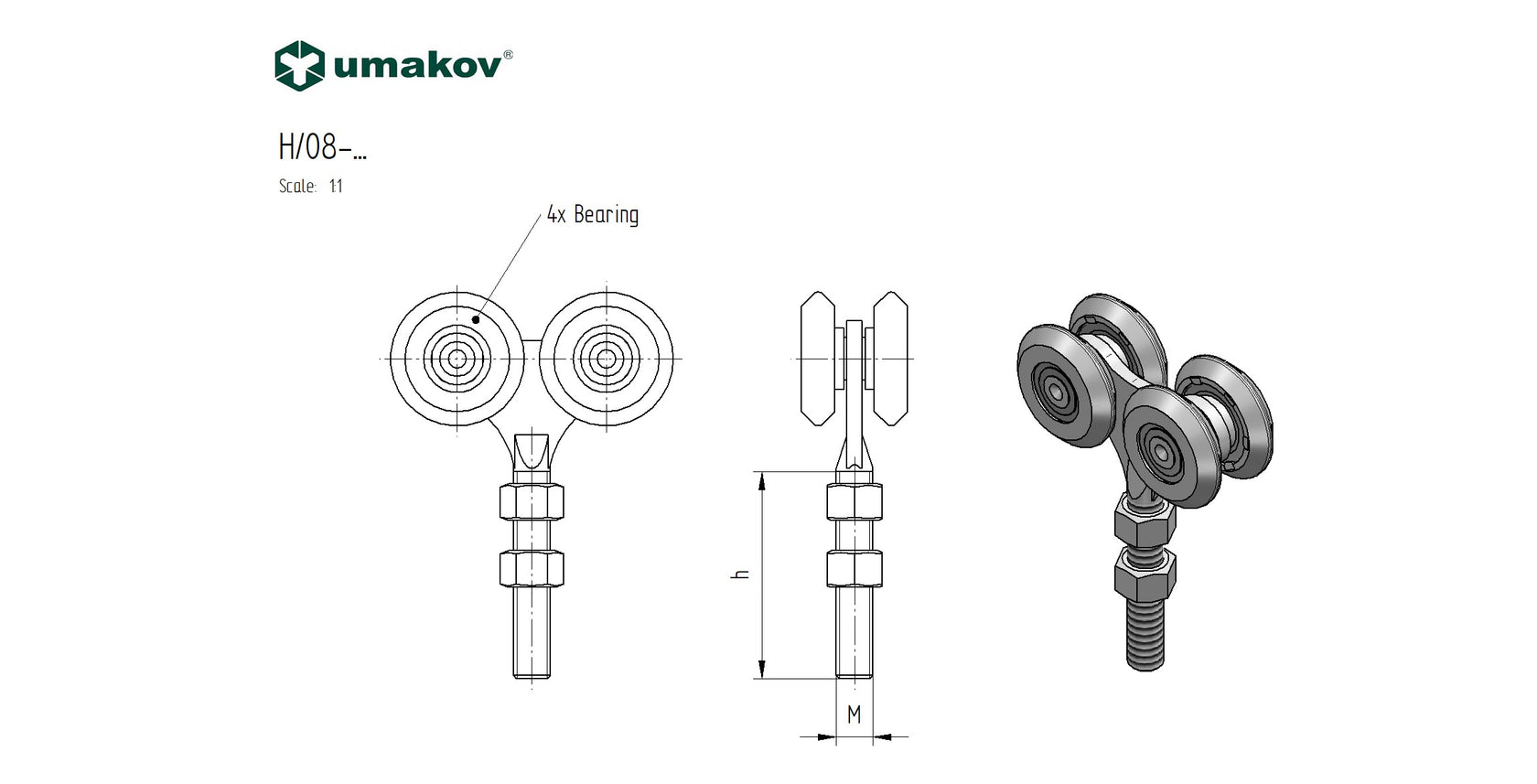 Štvorkoliesko závesné, Nylon, profile 33x34mm
