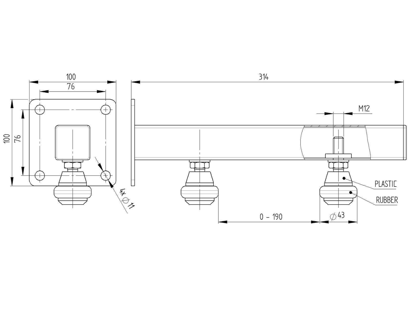 Vedenie horné JP - 2 rolky B310mm, 100x100mm