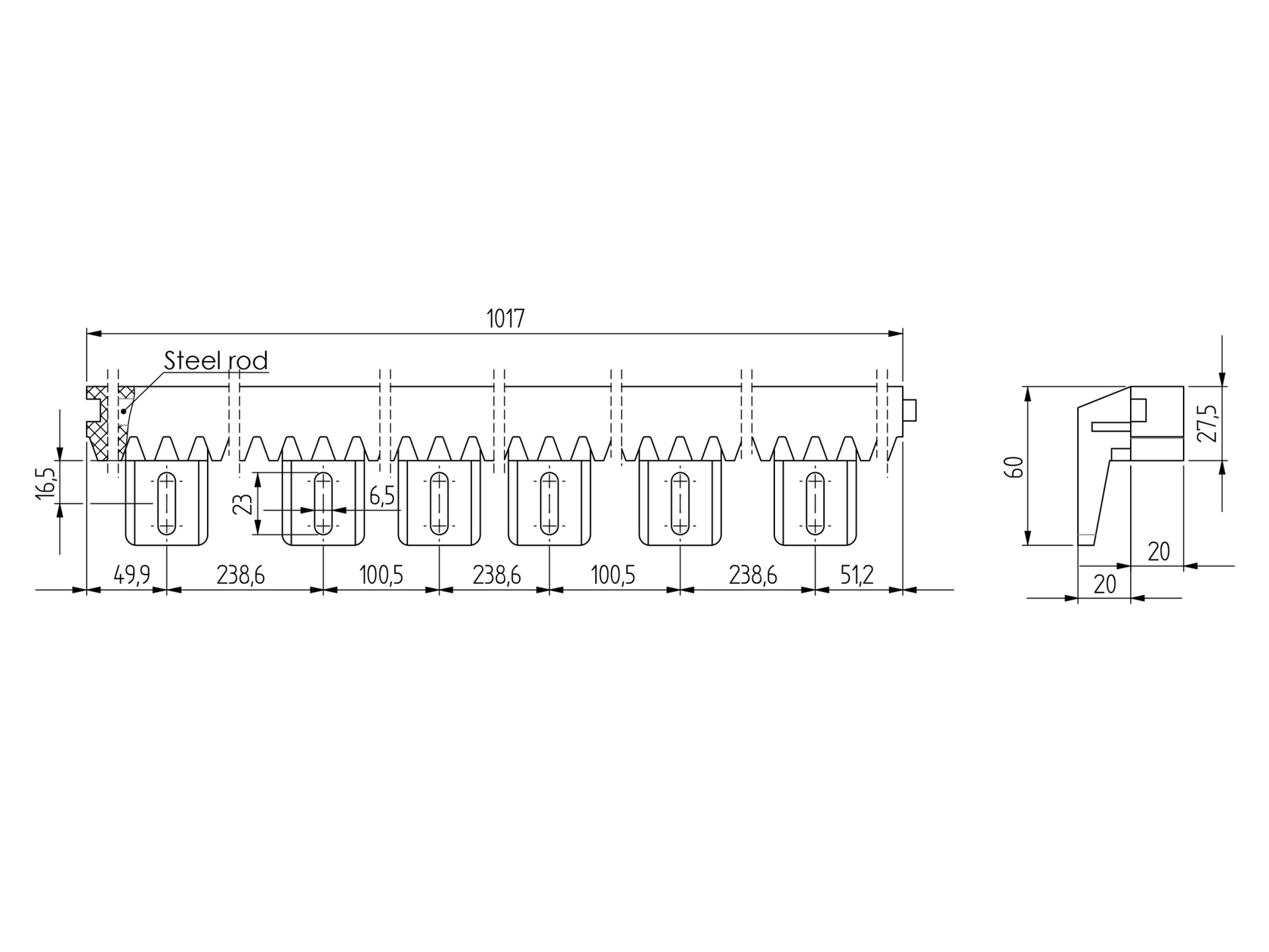 Hrebeň nylonový s Fe jadrom, max 700kg