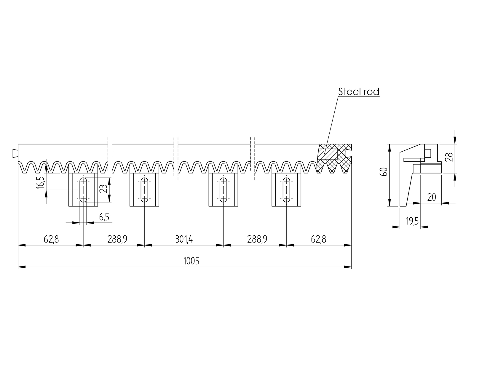 Hrebeň nylonový s Fe jadrom, odľahčený, L 1+1m, max 300kg