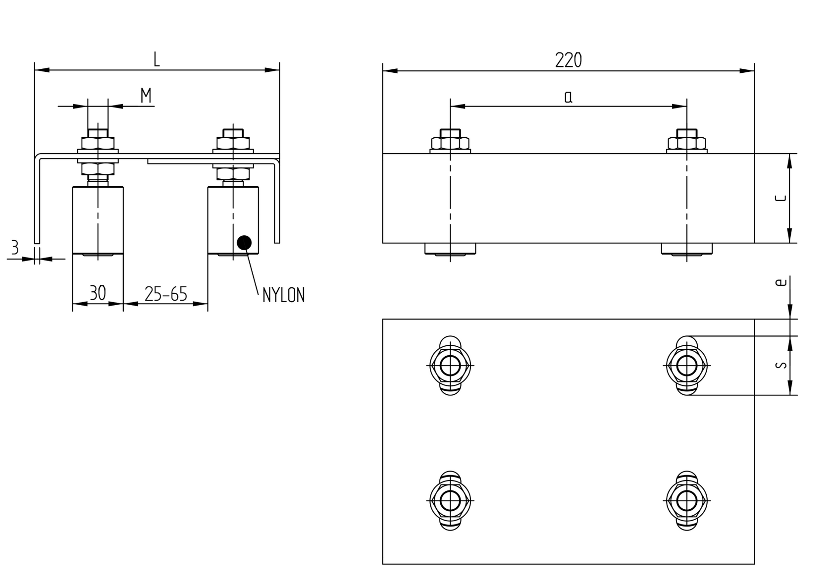 Vedenie horné 4 rolky INOX, 135-175x220mm