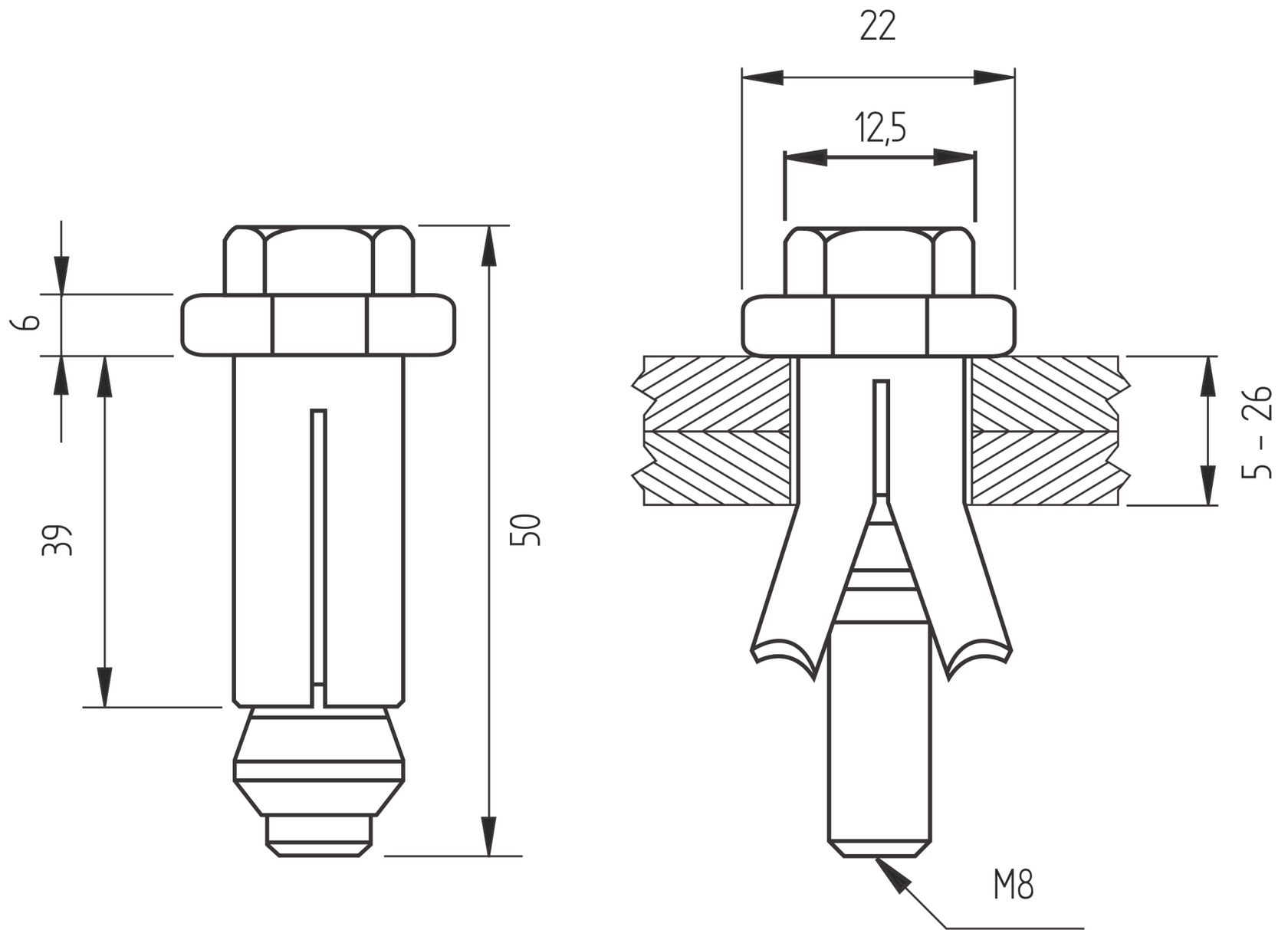 Kotva oceľová - Boxbolt M8x50