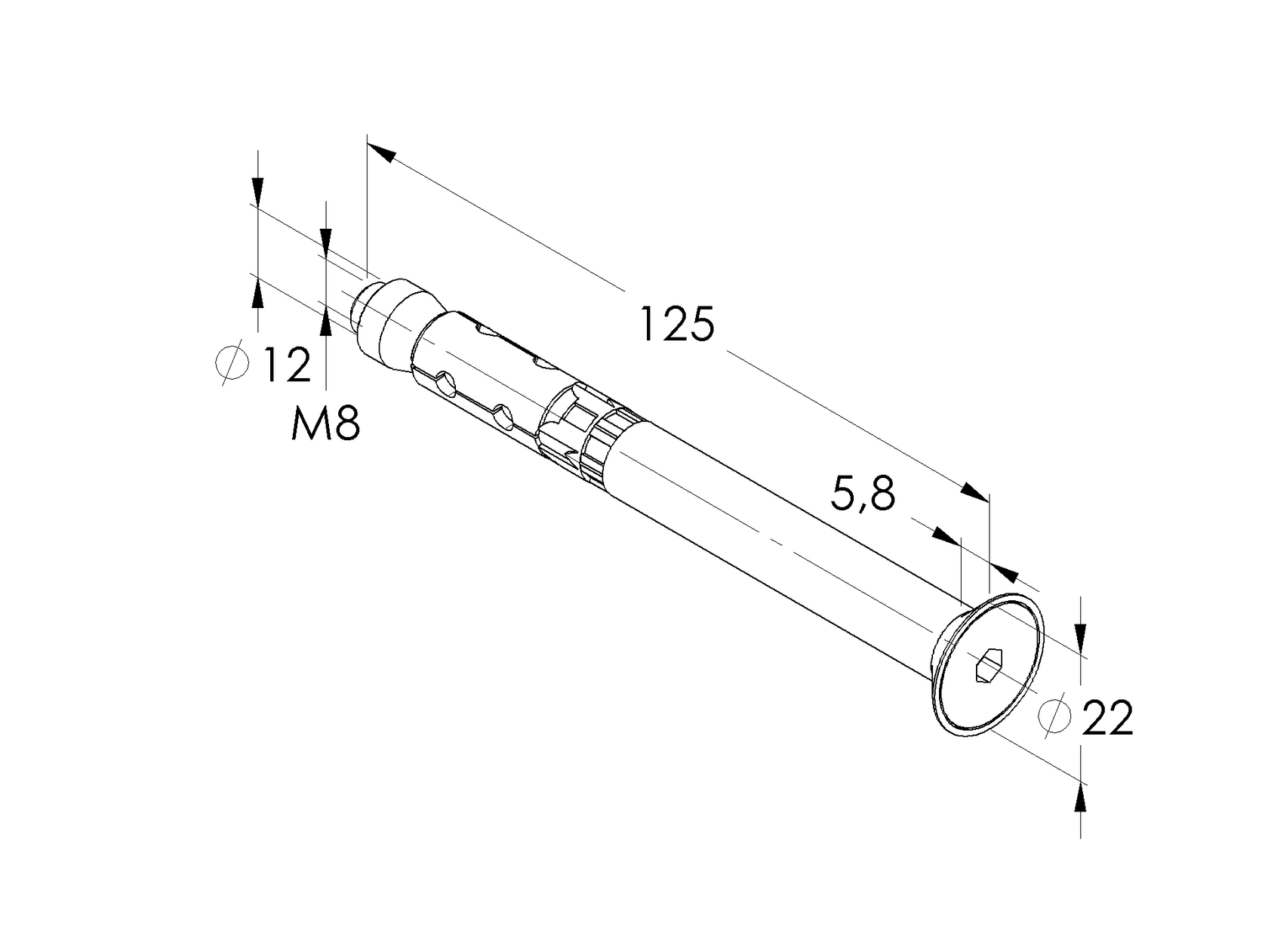 Kotva oceľová pre veľké zaťaženie so zápustnou hlavou