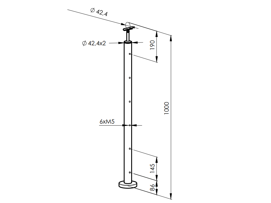 Stĺpik pre nerezové zábradlie, vrchné kotvenie
