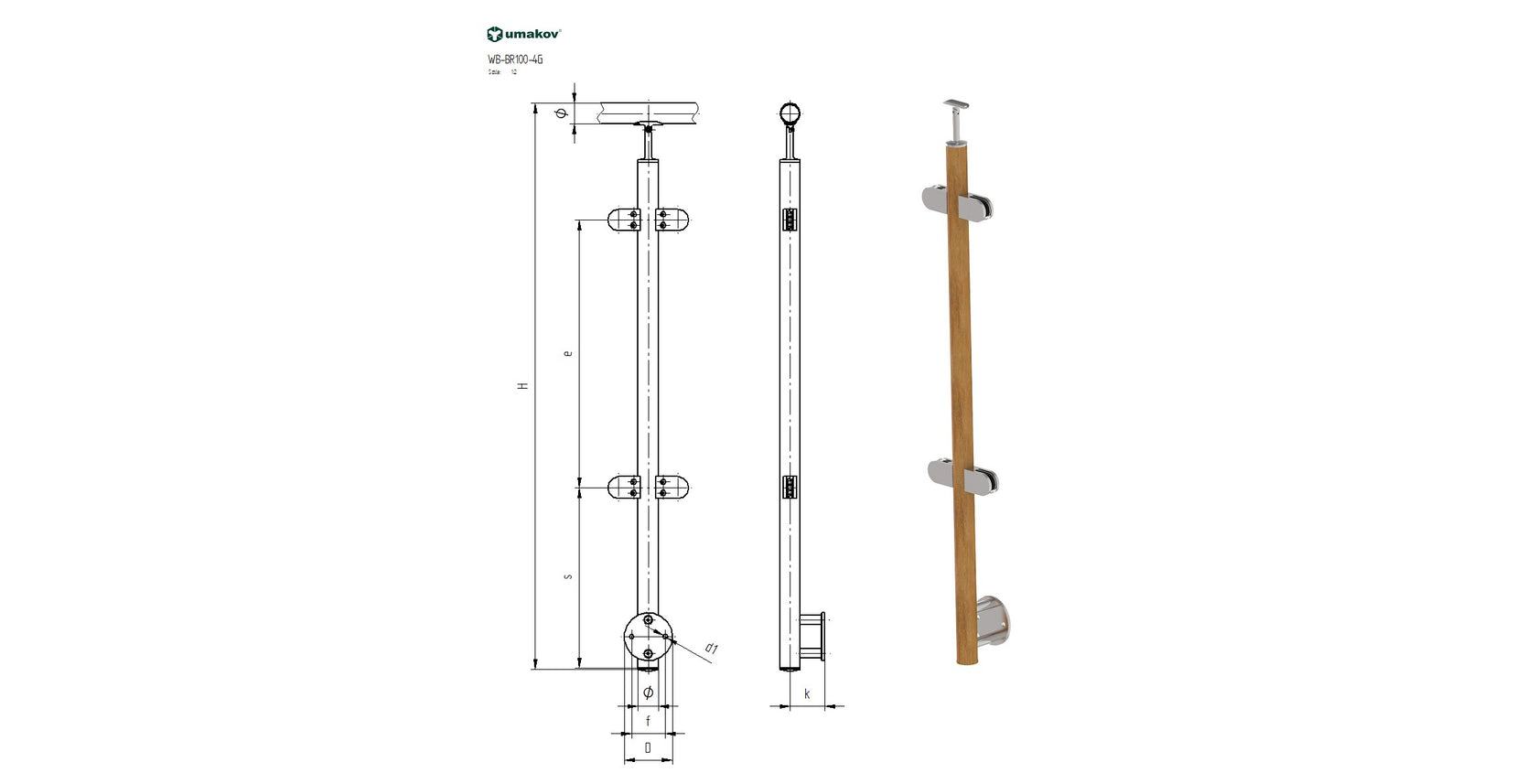 Stĺpik BUK, bočné kotvenie - obojstranný 180°